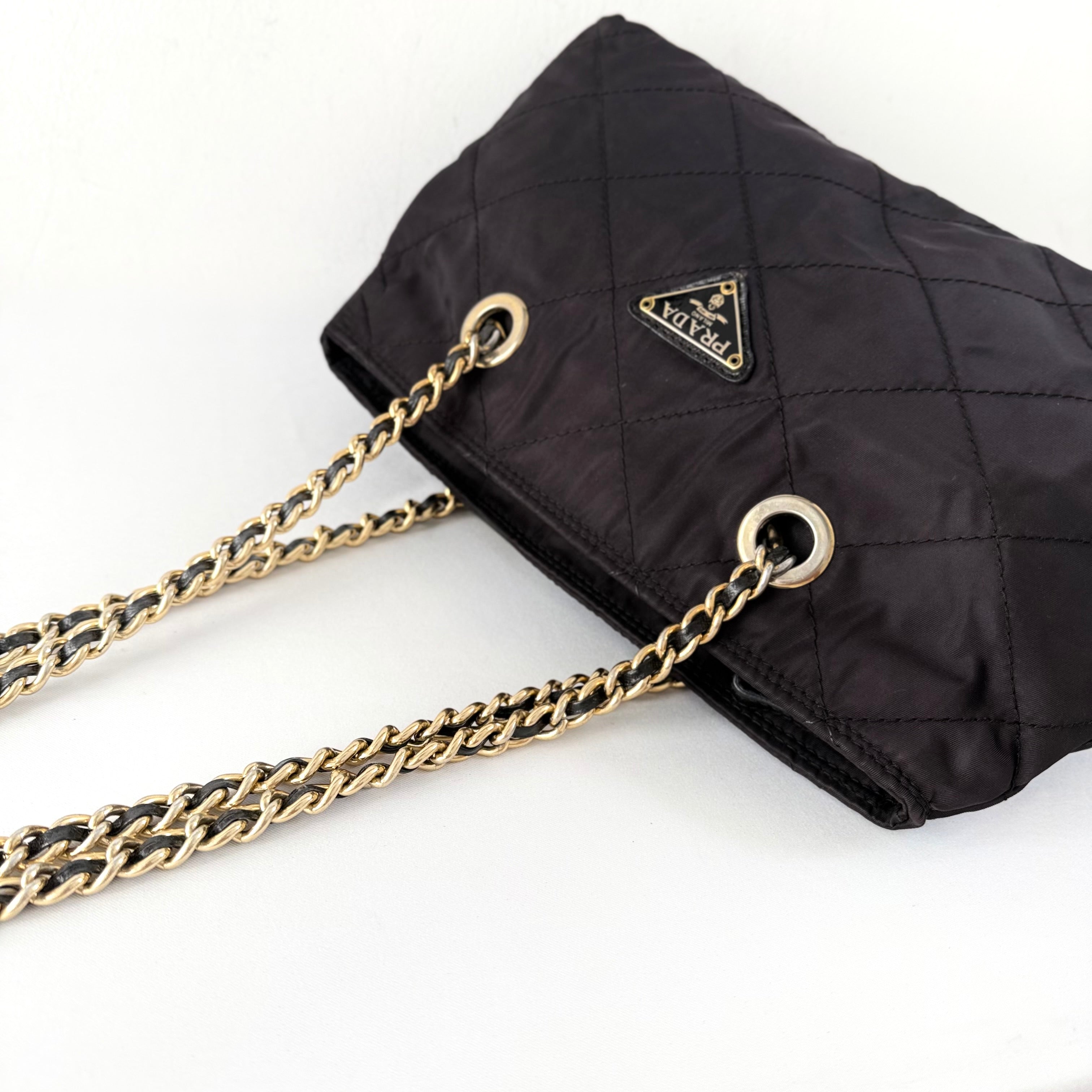 PRADA Quilted Tessuto Nylon Chain Shoulder Bag