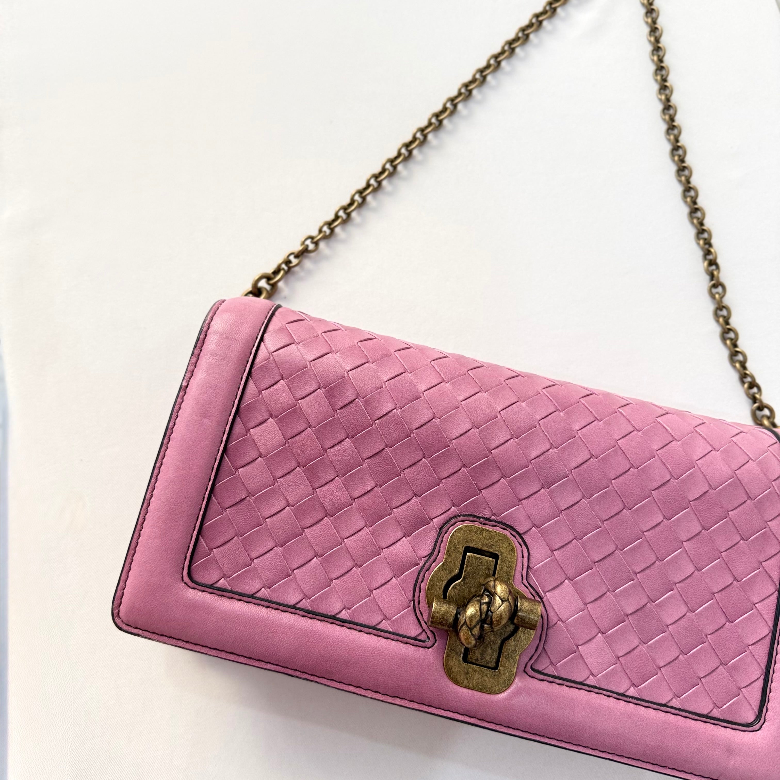 Bottega Veneta Pink Nappa Intrecciato Olimpia Knot Crossbody