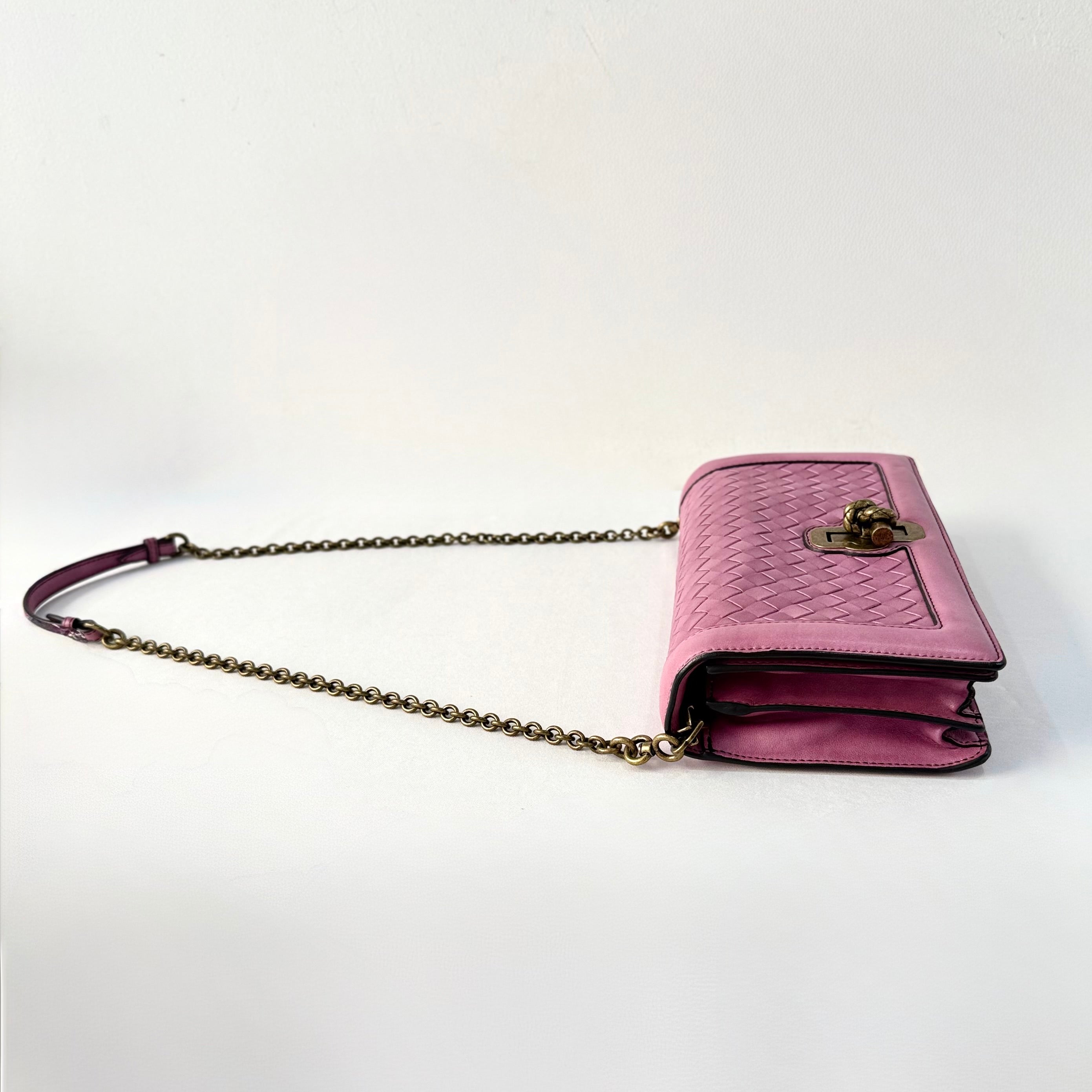 Bottega Veneta Pink Nappa Intrecciato Olimpia Knot Crossbody