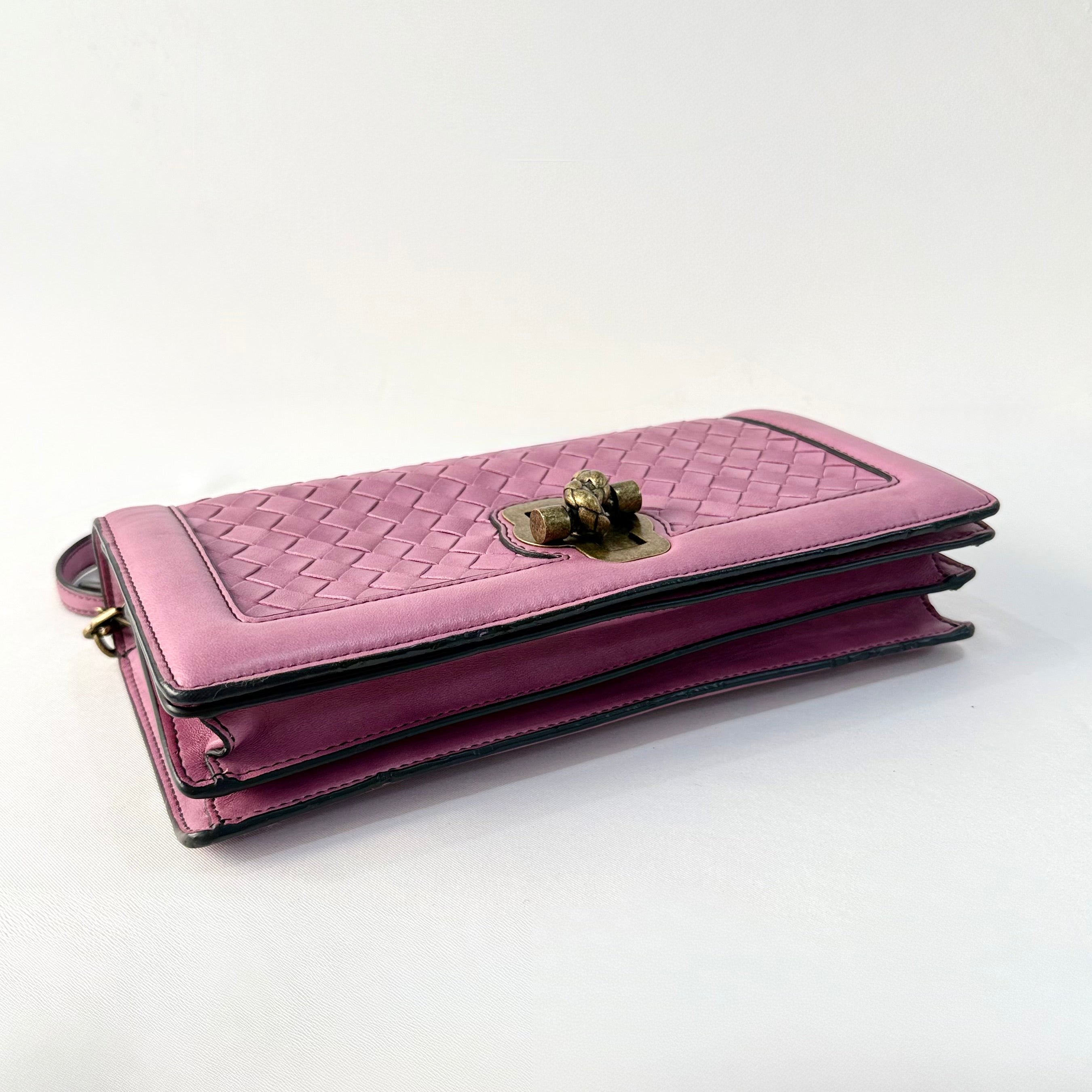 Bottega Veneta Pink Nappa Intrecciato Olimpia Knot Crossbody