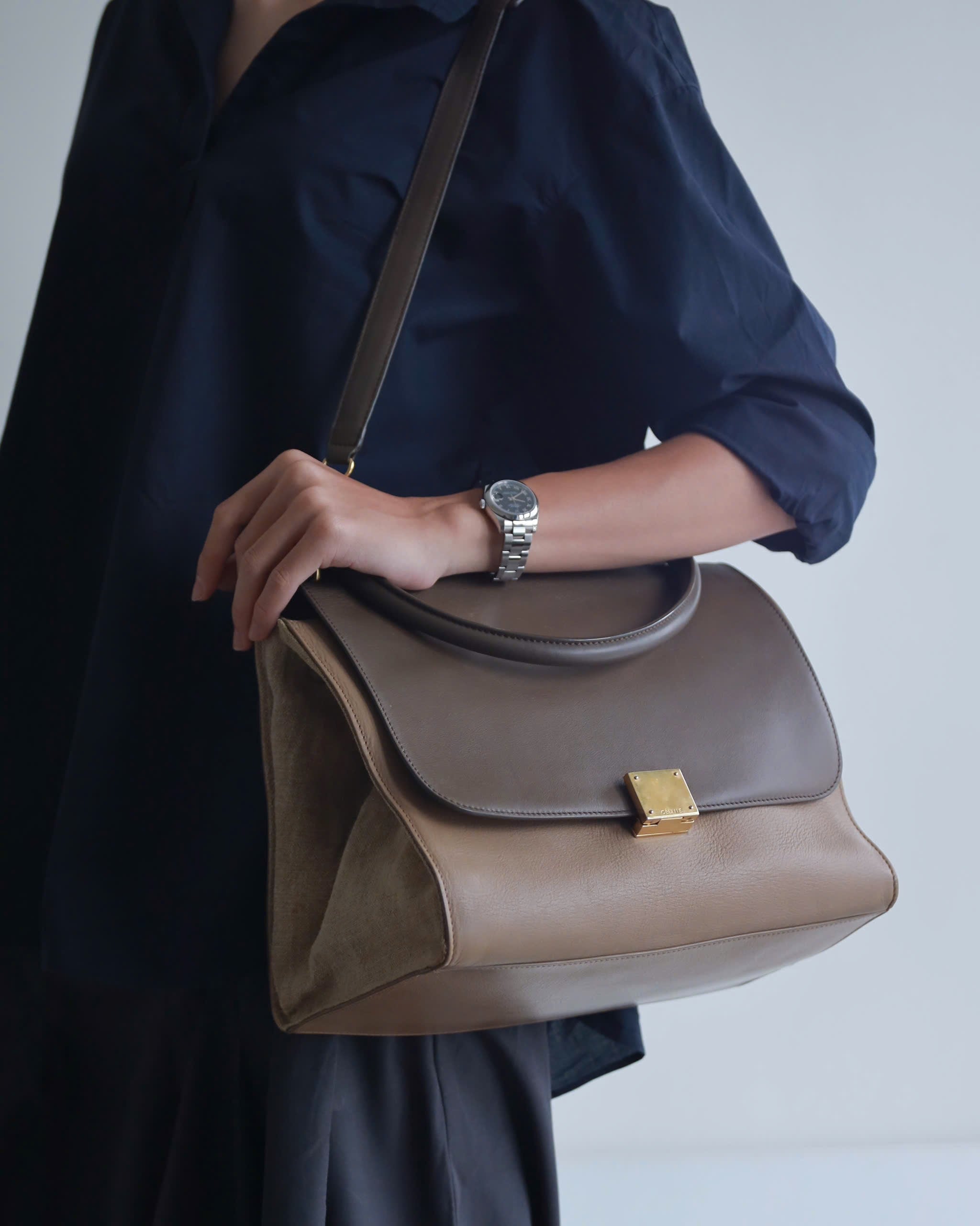 Celine Trapeze Beige Dark Brown