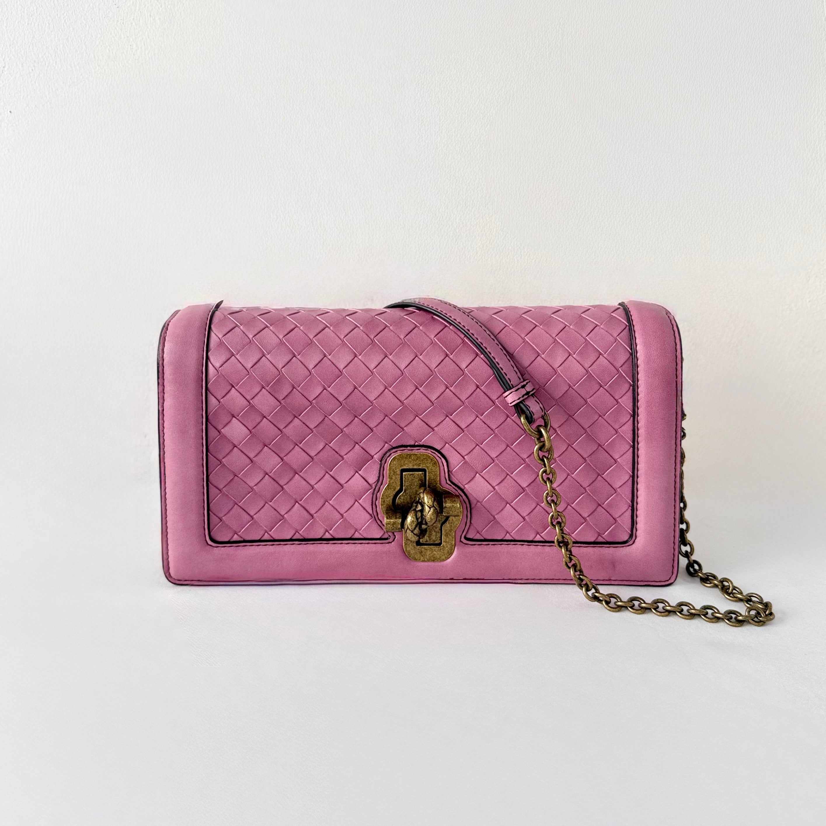 Bottega Veneta Pink Nappa Intrecciato Olimpia Knot Crossbody