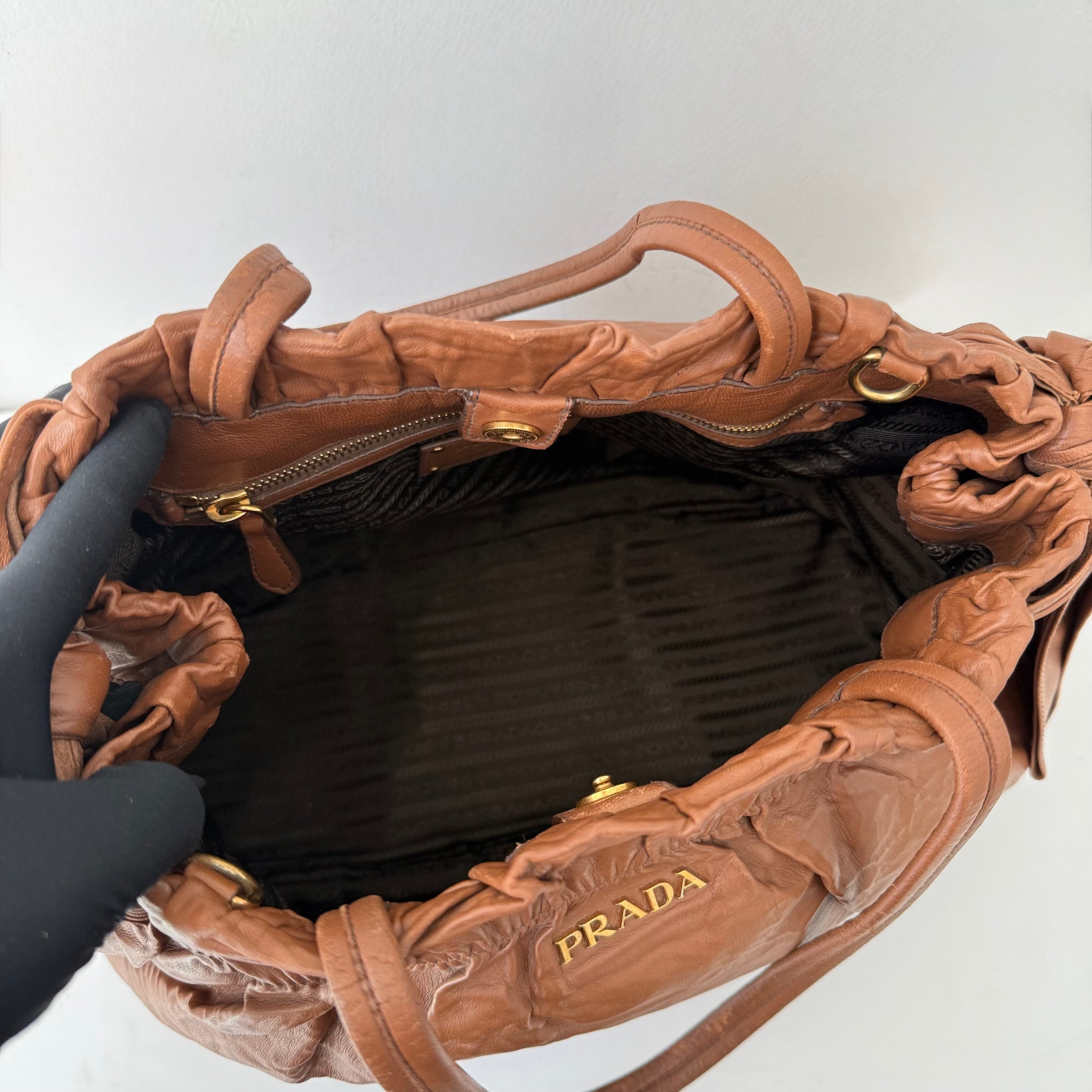PRADA Nappa Leather Bow Satchel Bag