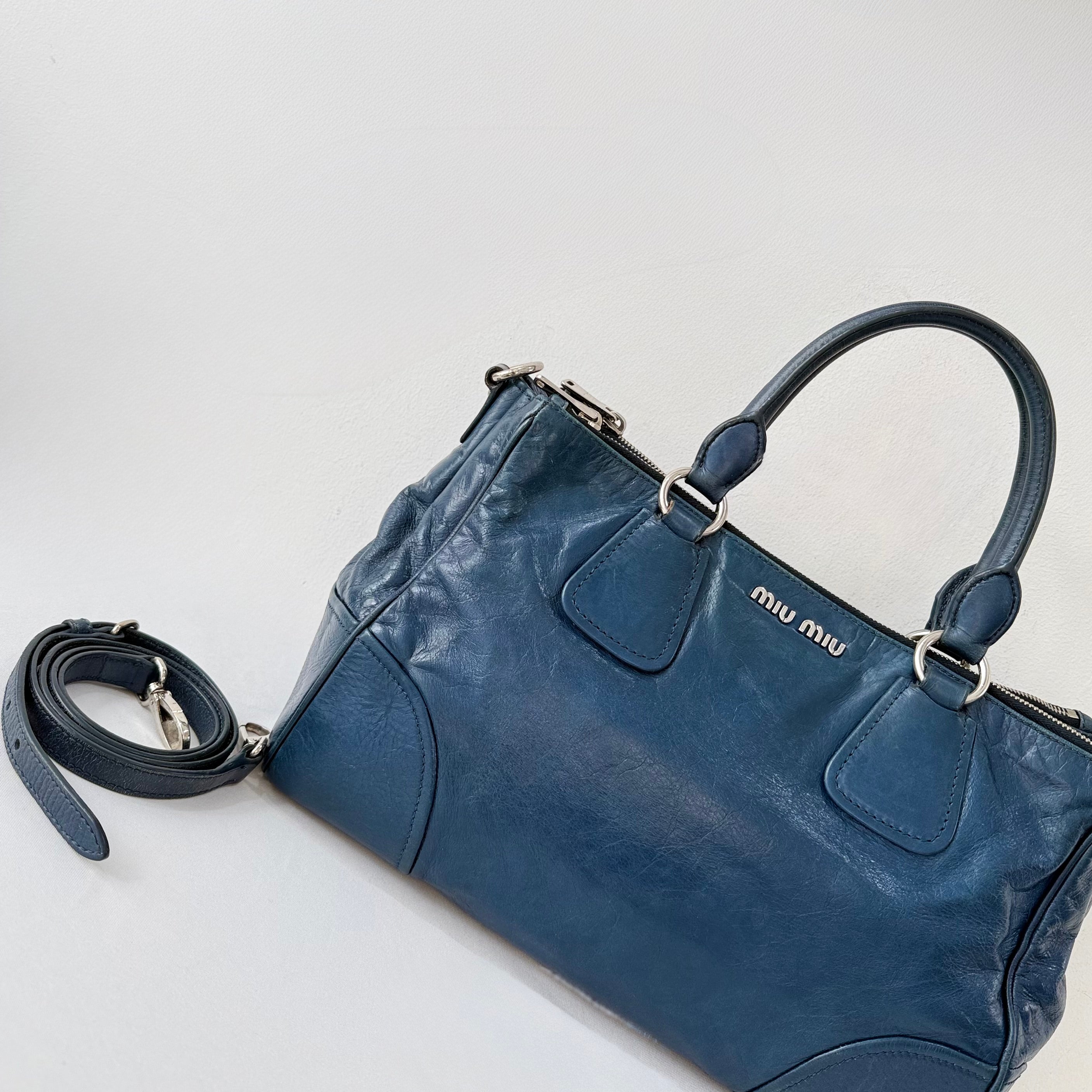 Miu Miu Double Zip Convertible Satchel Vitello Shine