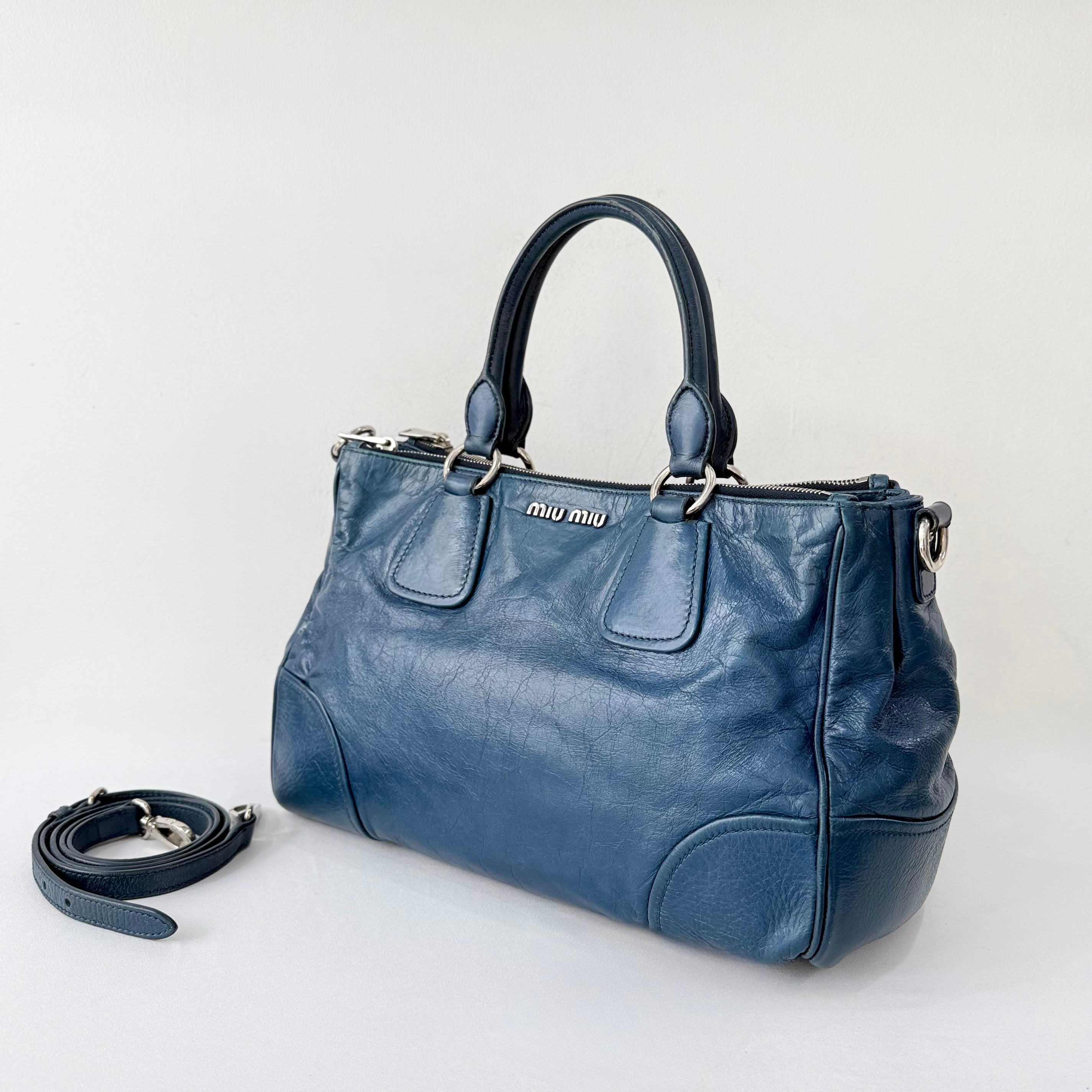Miu Miu Double Zip Convertible Satchel Vitello Shine