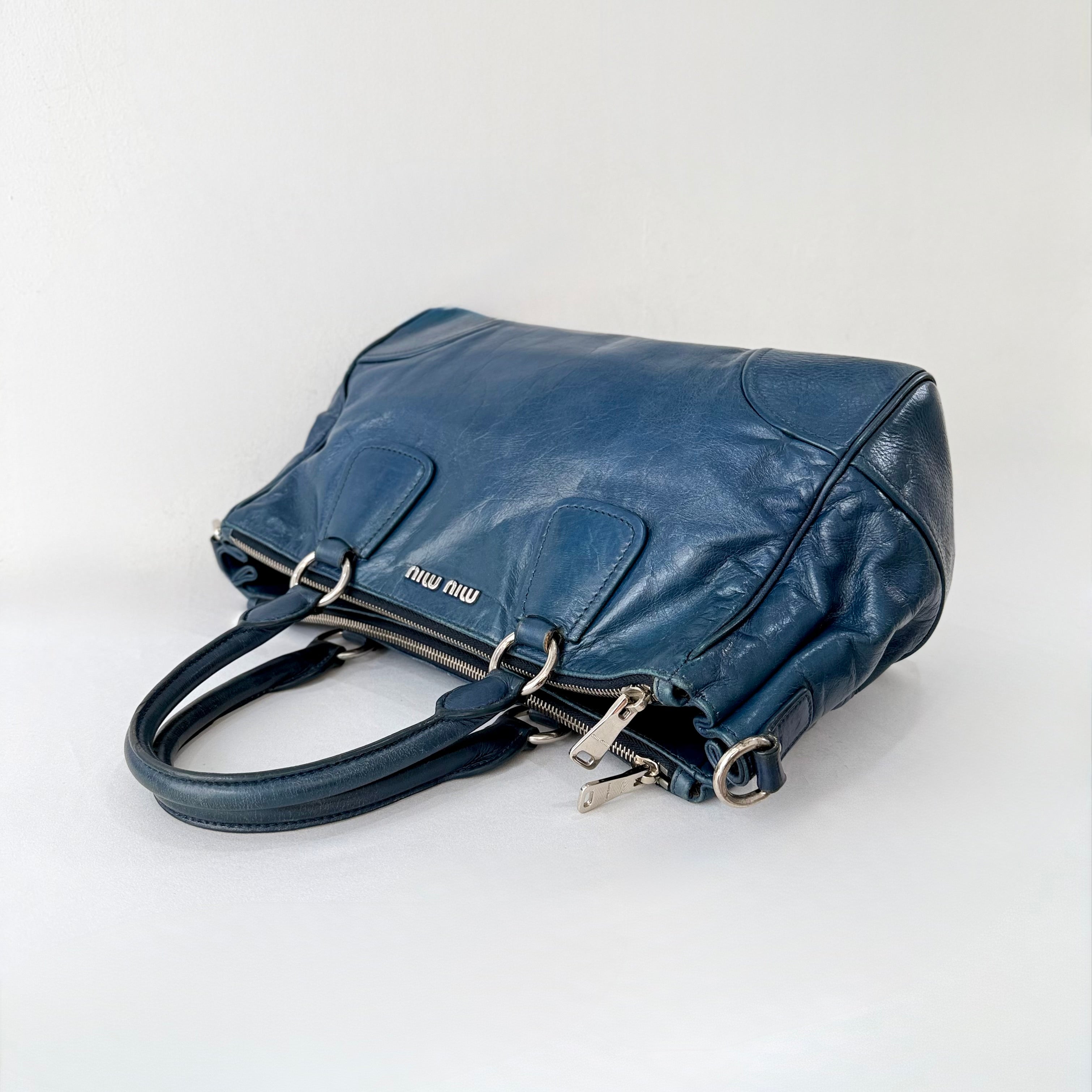 Miu Miu Double Zip Convertible Satchel Vitello Shine