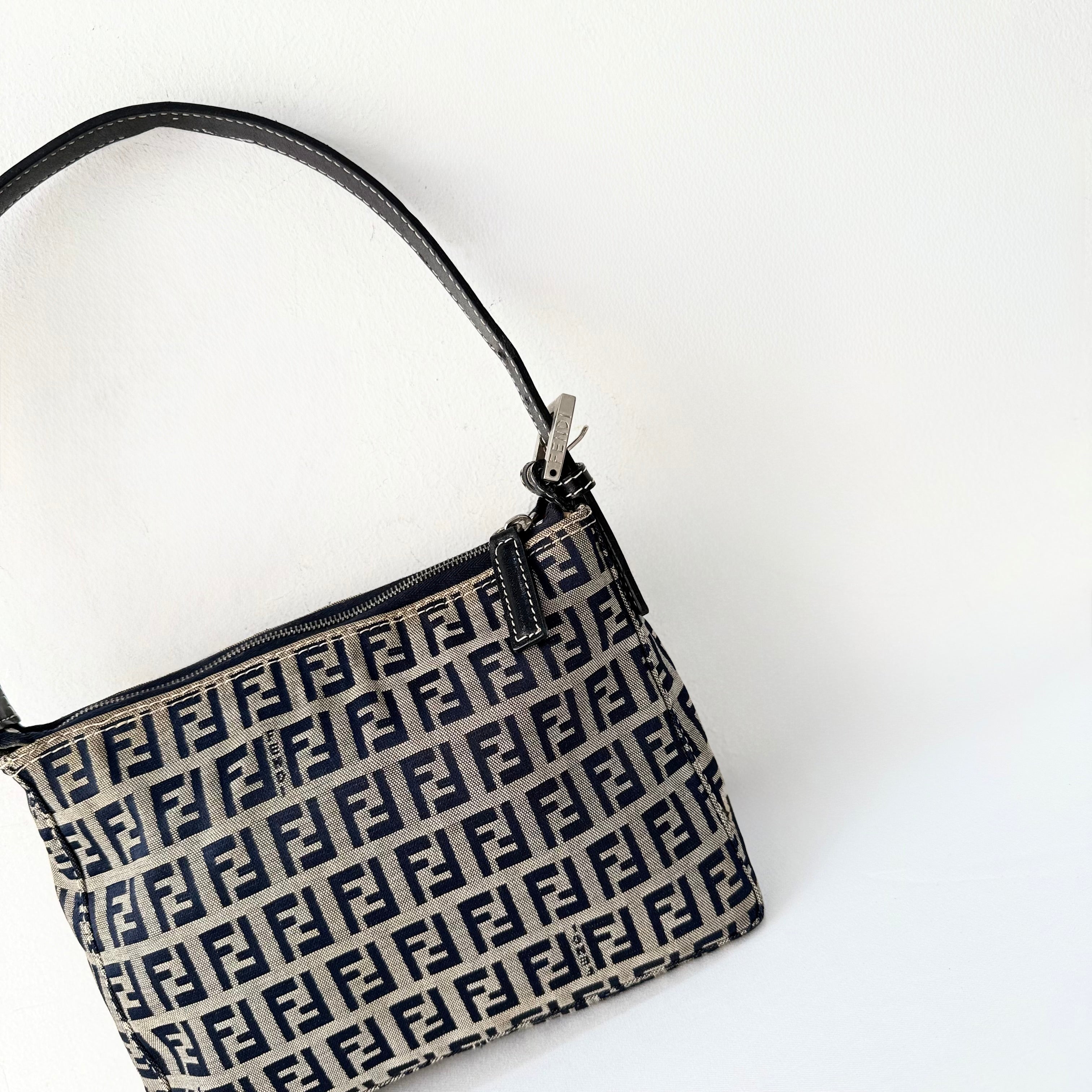 Fendi Navy & Grey Zucchino Mini Pochette Bag