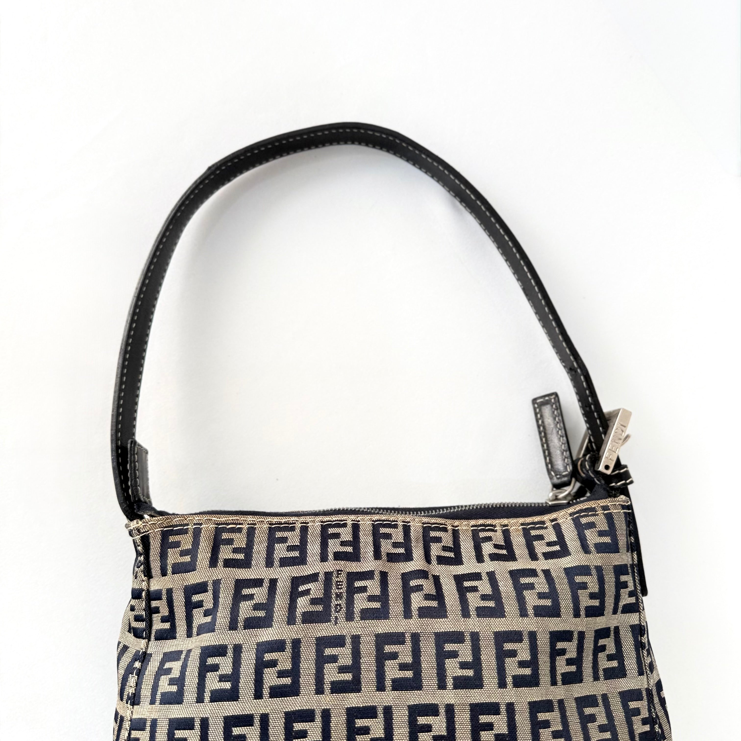 Fendi Navy & Grey Zucchino Mini Pochette Bag