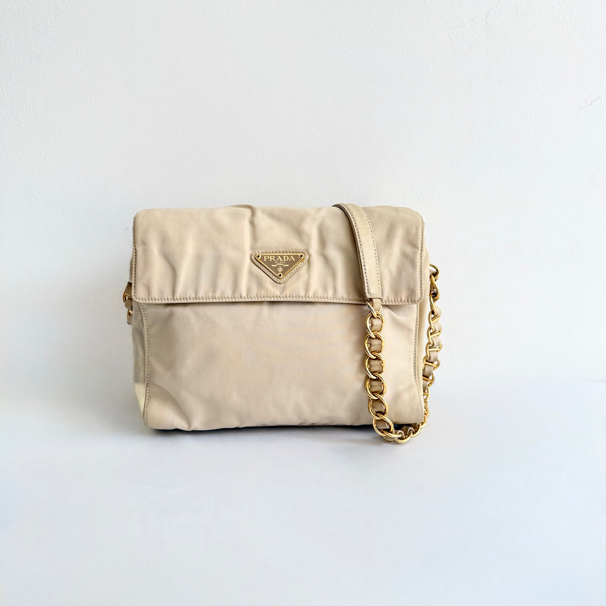 Prada Chain-Link Catena - Beige Crossbody Bag