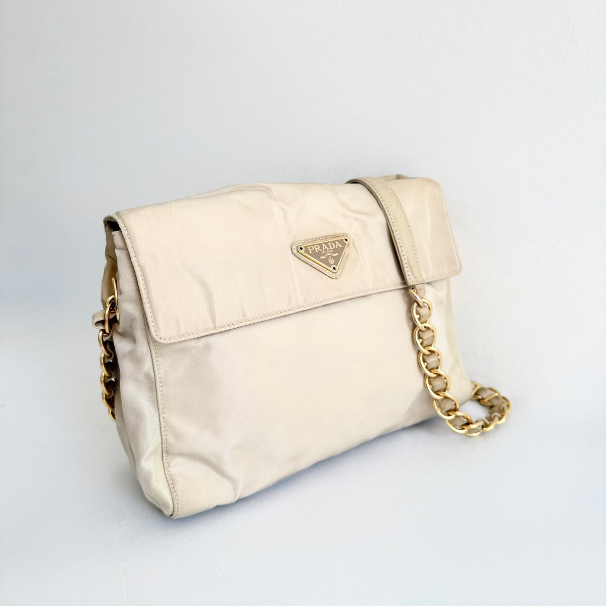 Prada Chain-Link Catena - Beige Crossbody Bag