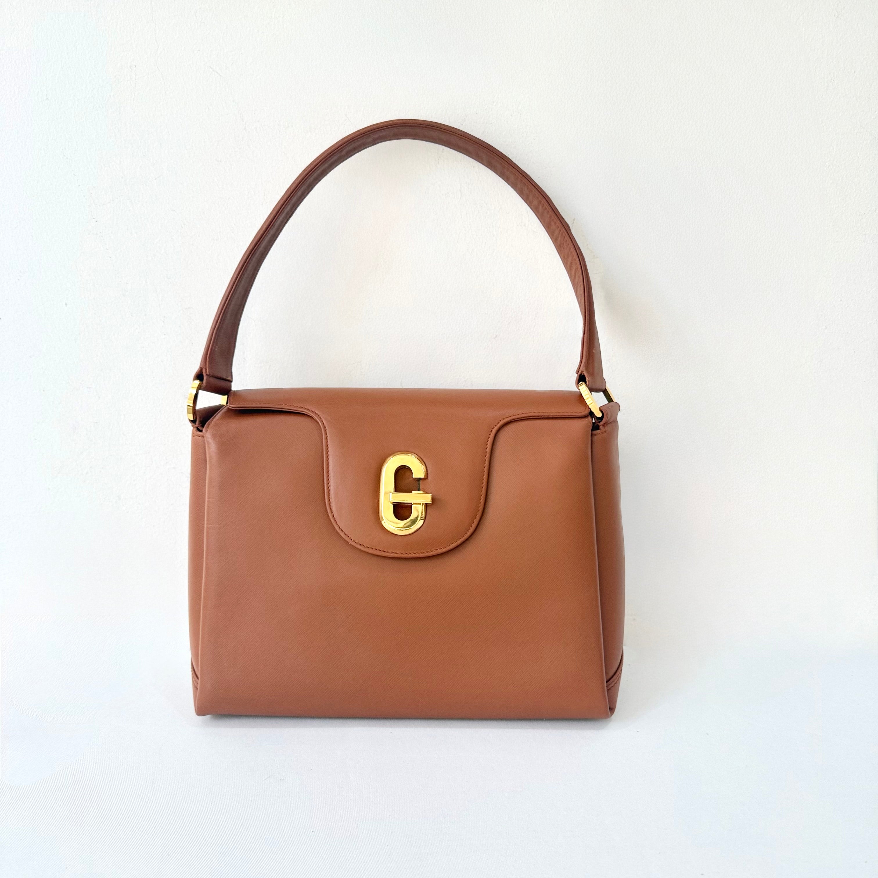 Gucci Vintage Brown Leather Turnlock Bag