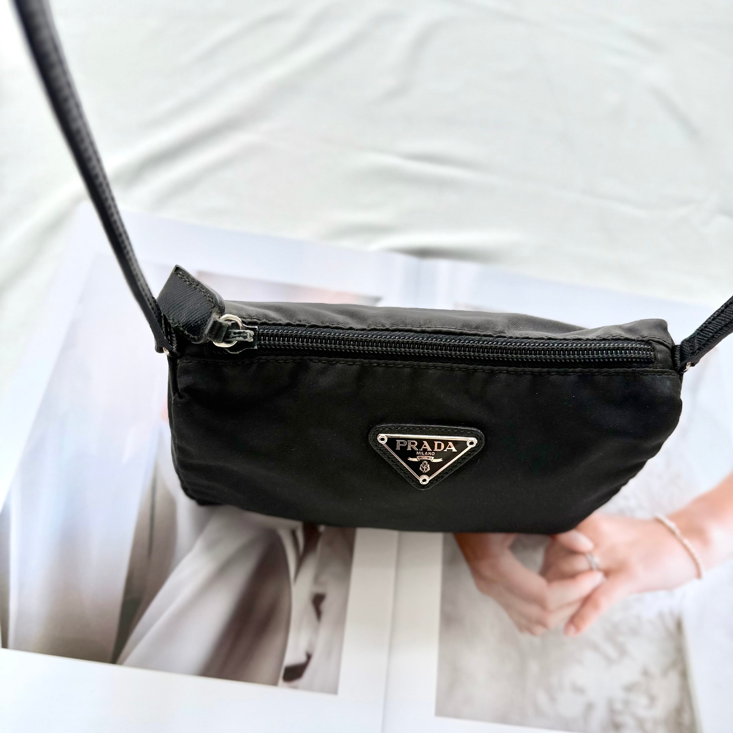 Prada Black Nylon Pochette Bag