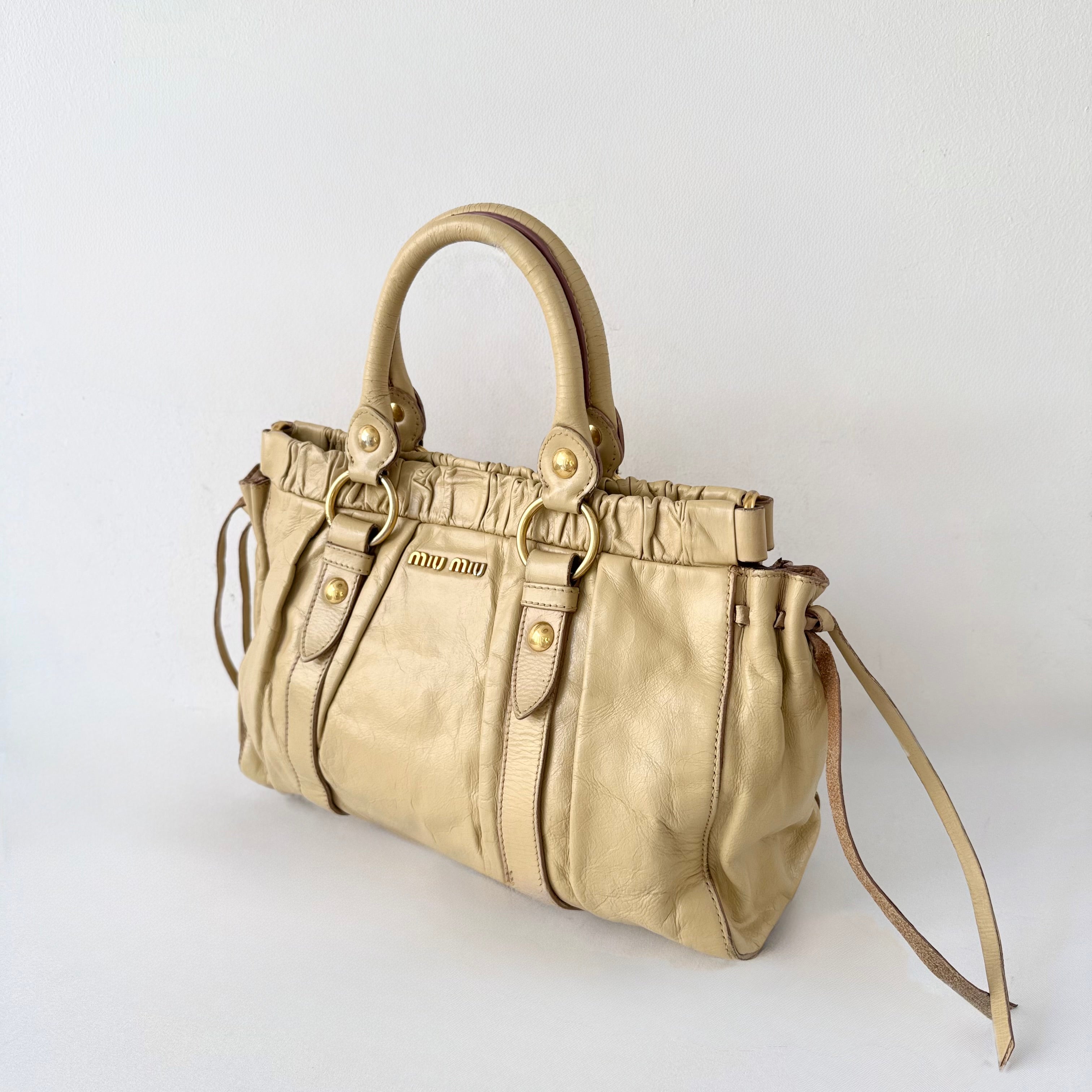 Miu Miu Beige Leather Vitello Lux Shoulder Bag