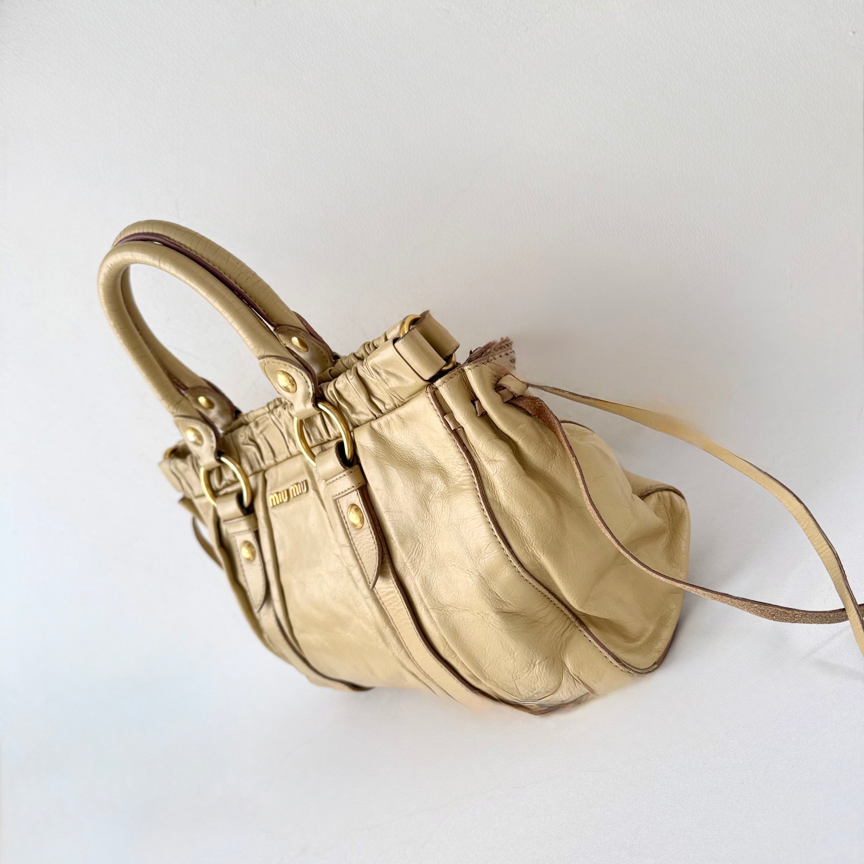 Miu Miu Beige Leather Vitello Lux Shoulder Bag