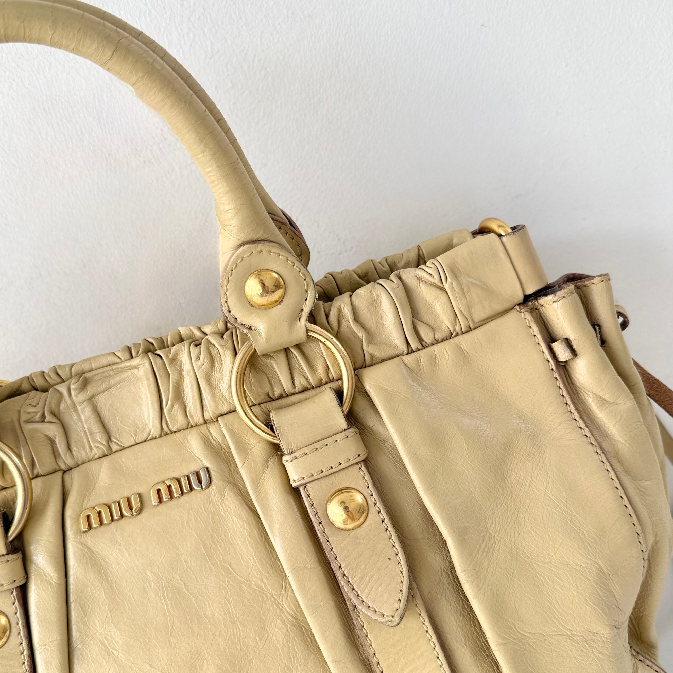 Miu Miu Beige Leather Vitello Lux Shoulder Bag
