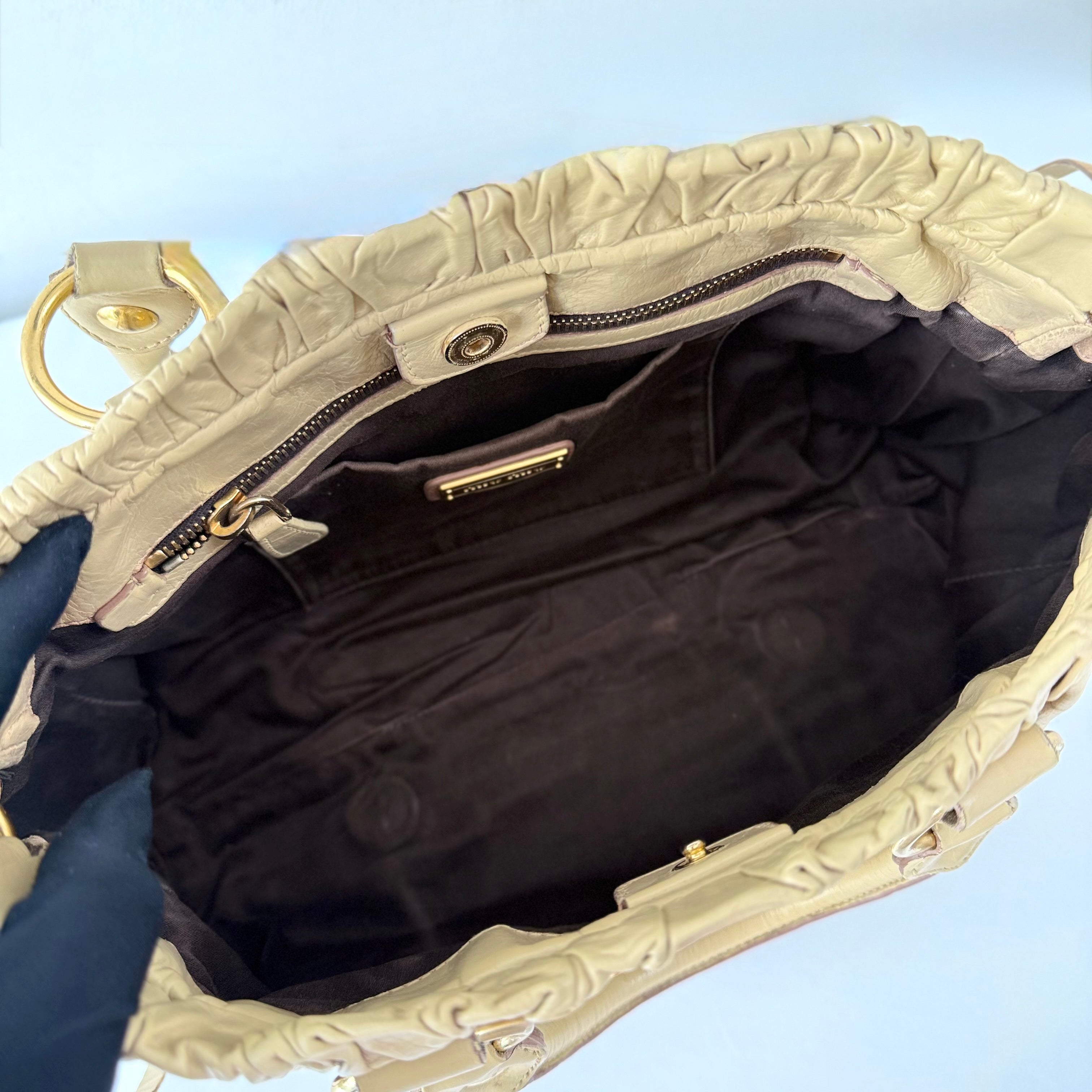 Miu Miu Beige Leather Vitello Lux Shoulder Bag
