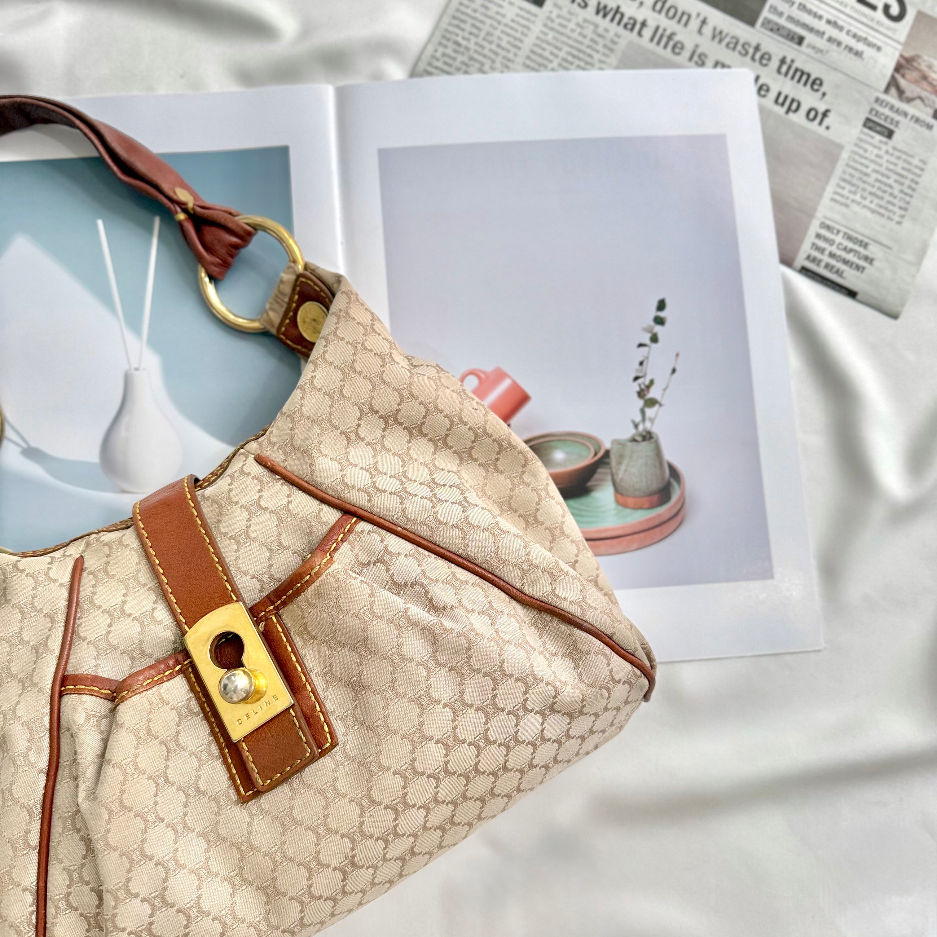 Celine Macadam Brown Hobo Shoulder Bag