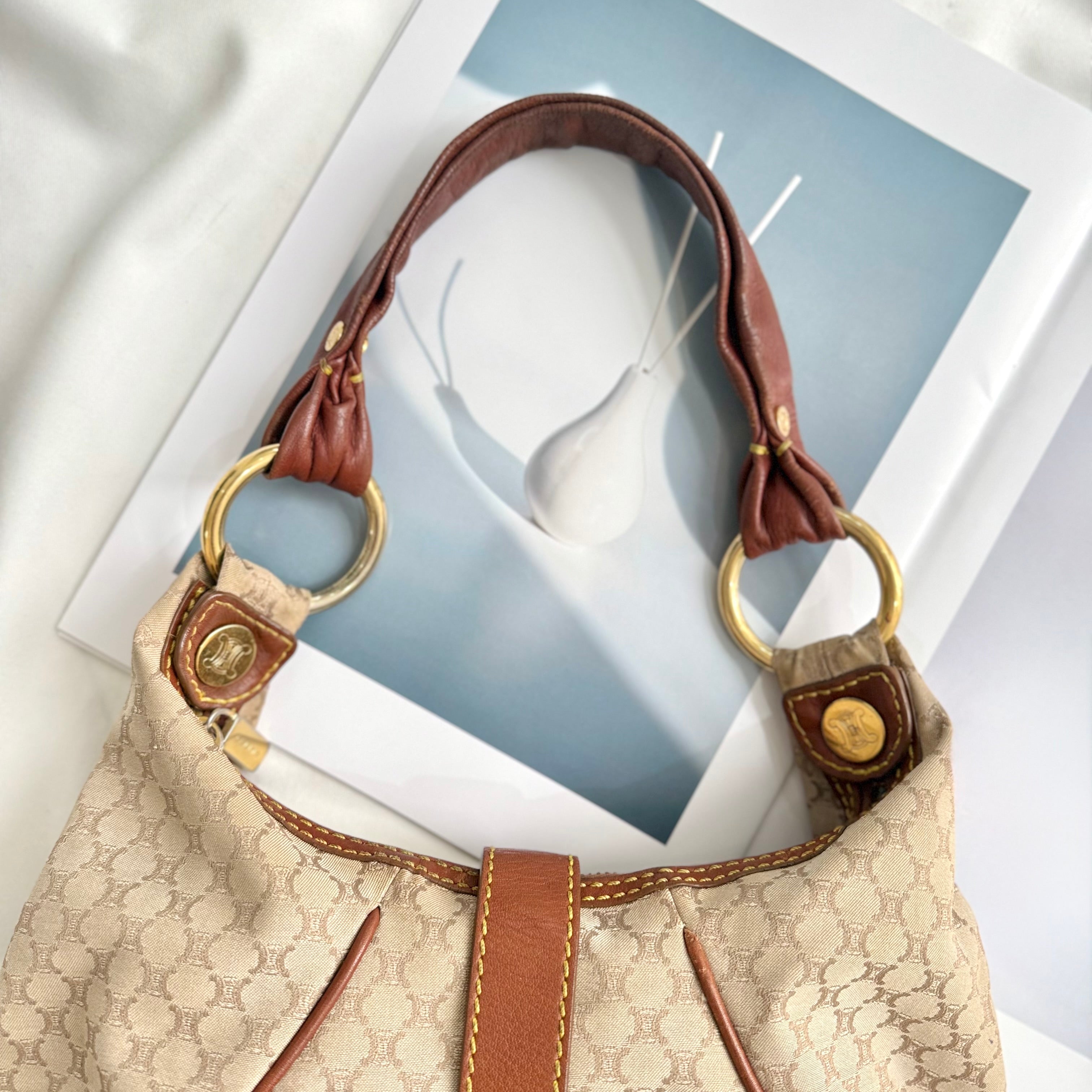 Celine Macadam Brown Hobo Shoulder Bag