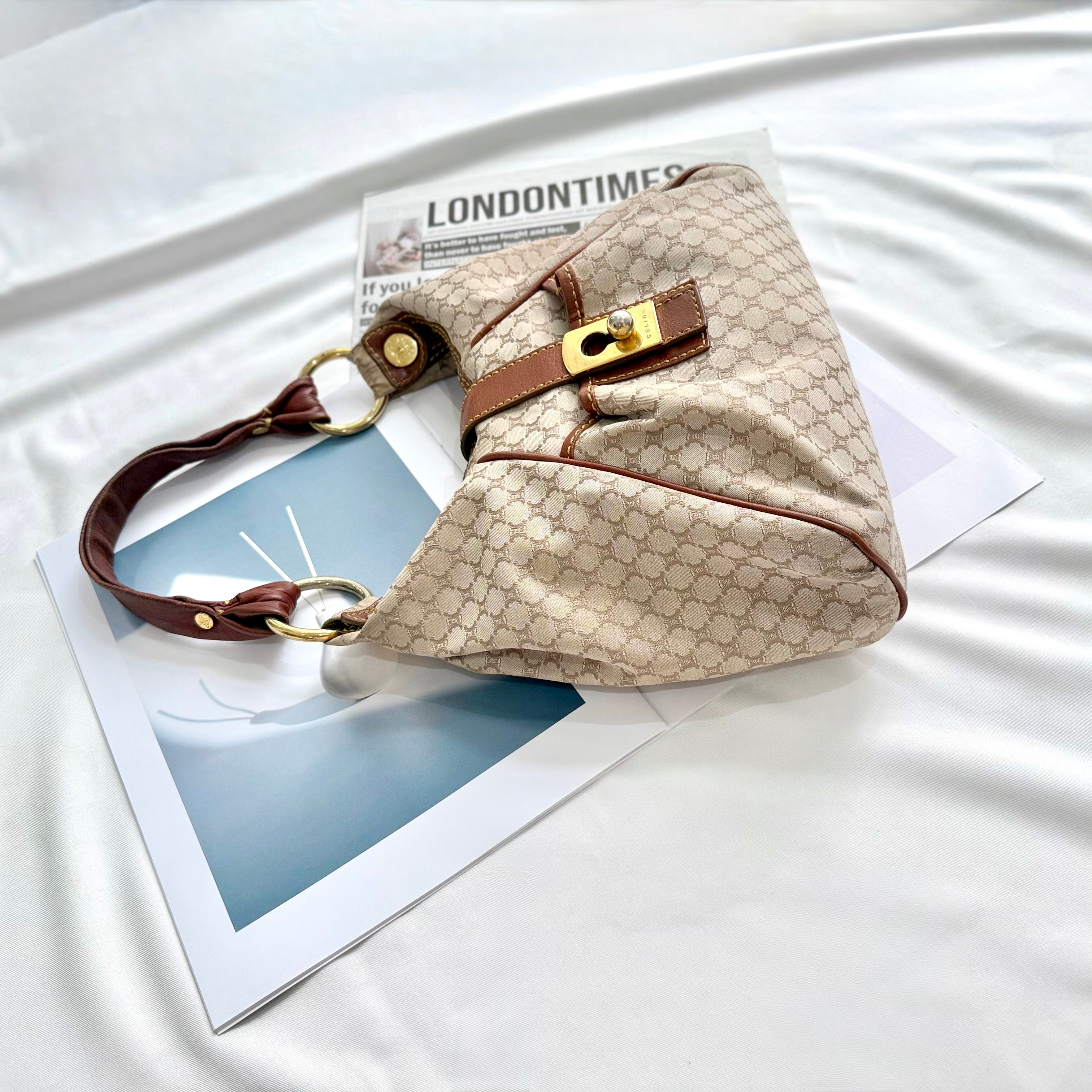 Celine Macadam Brown Hobo Shoulder Bag