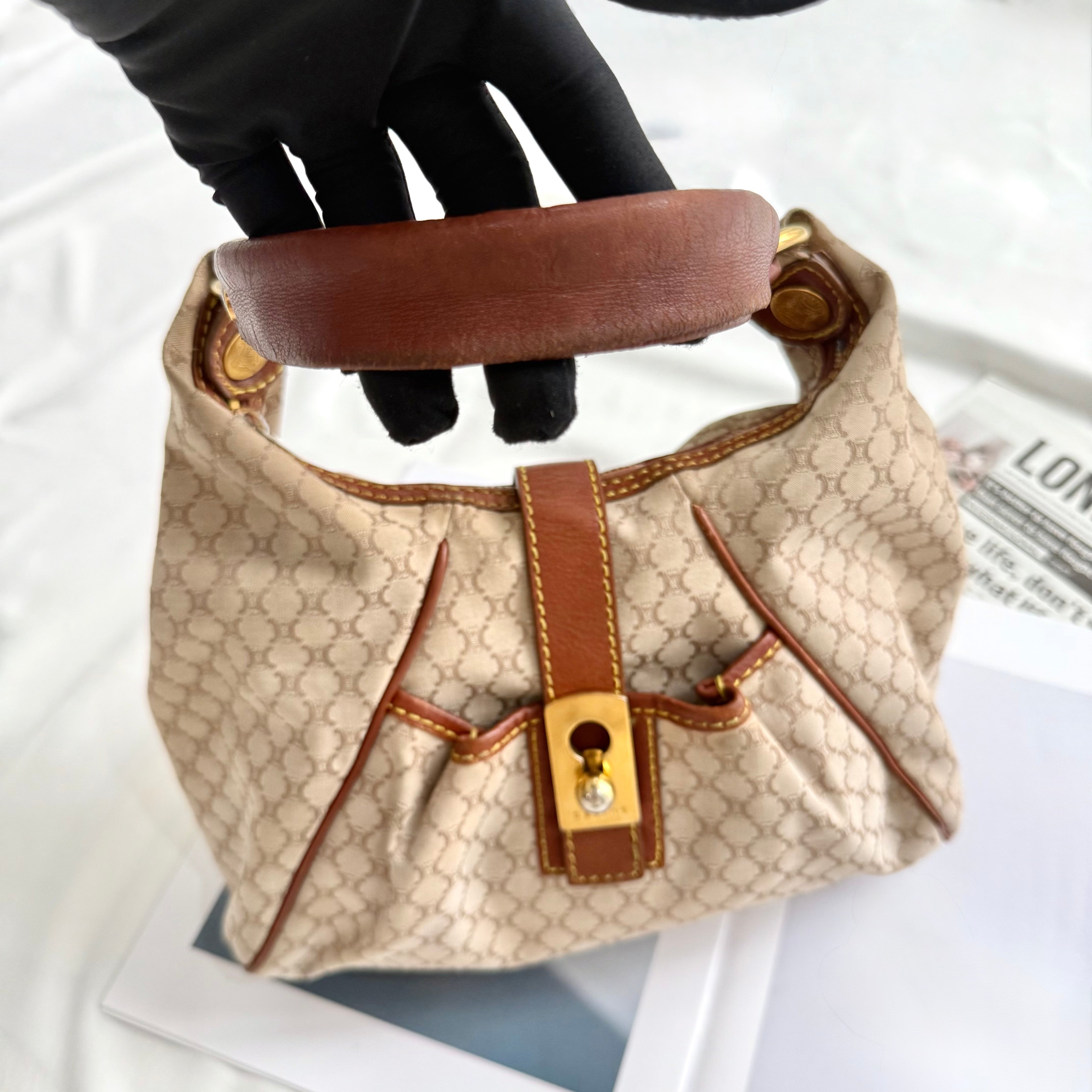 Celine Macadam Brown Hobo Shoulder Bag