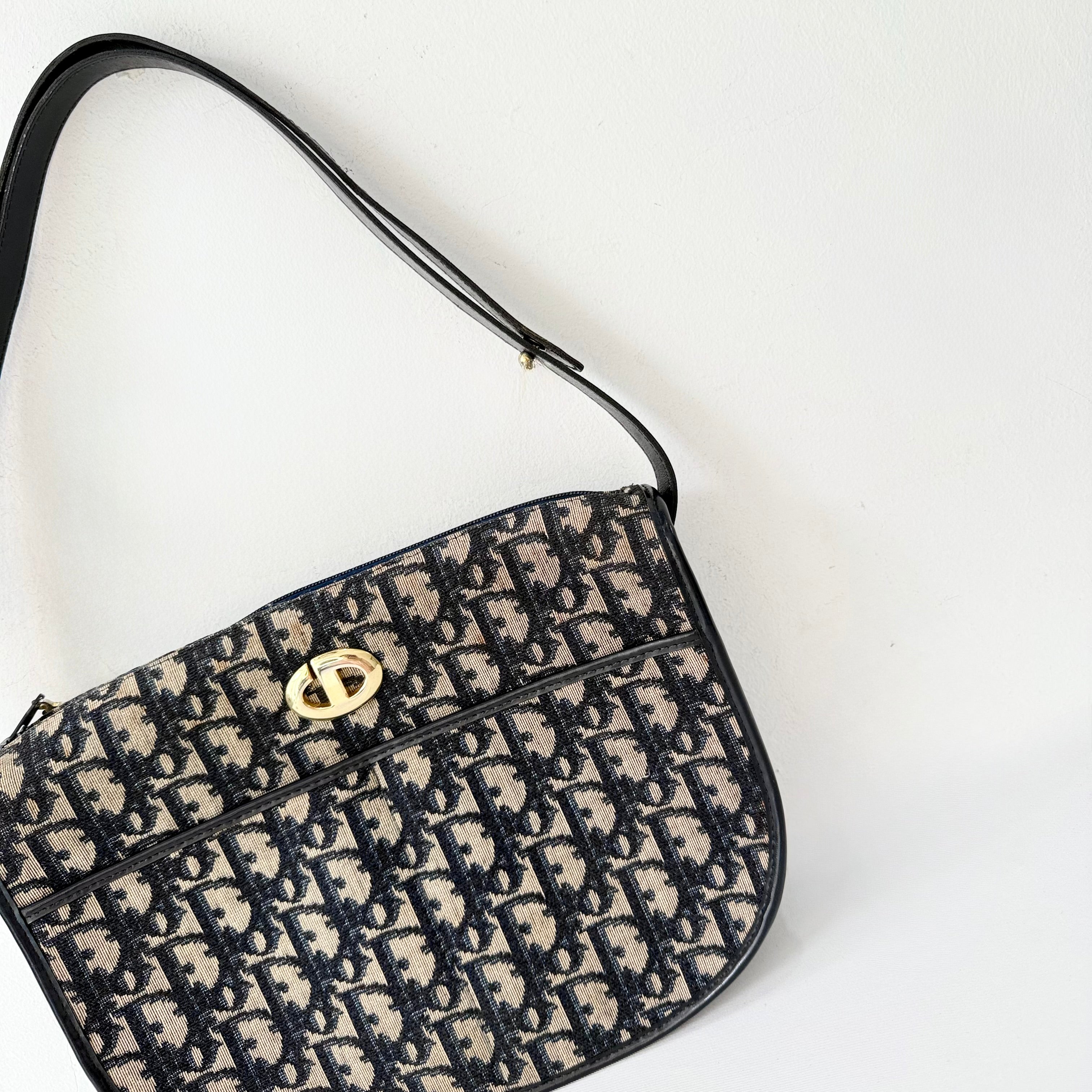 Christian Dior Trotter Navy Blue Canvas Shoulder Bag