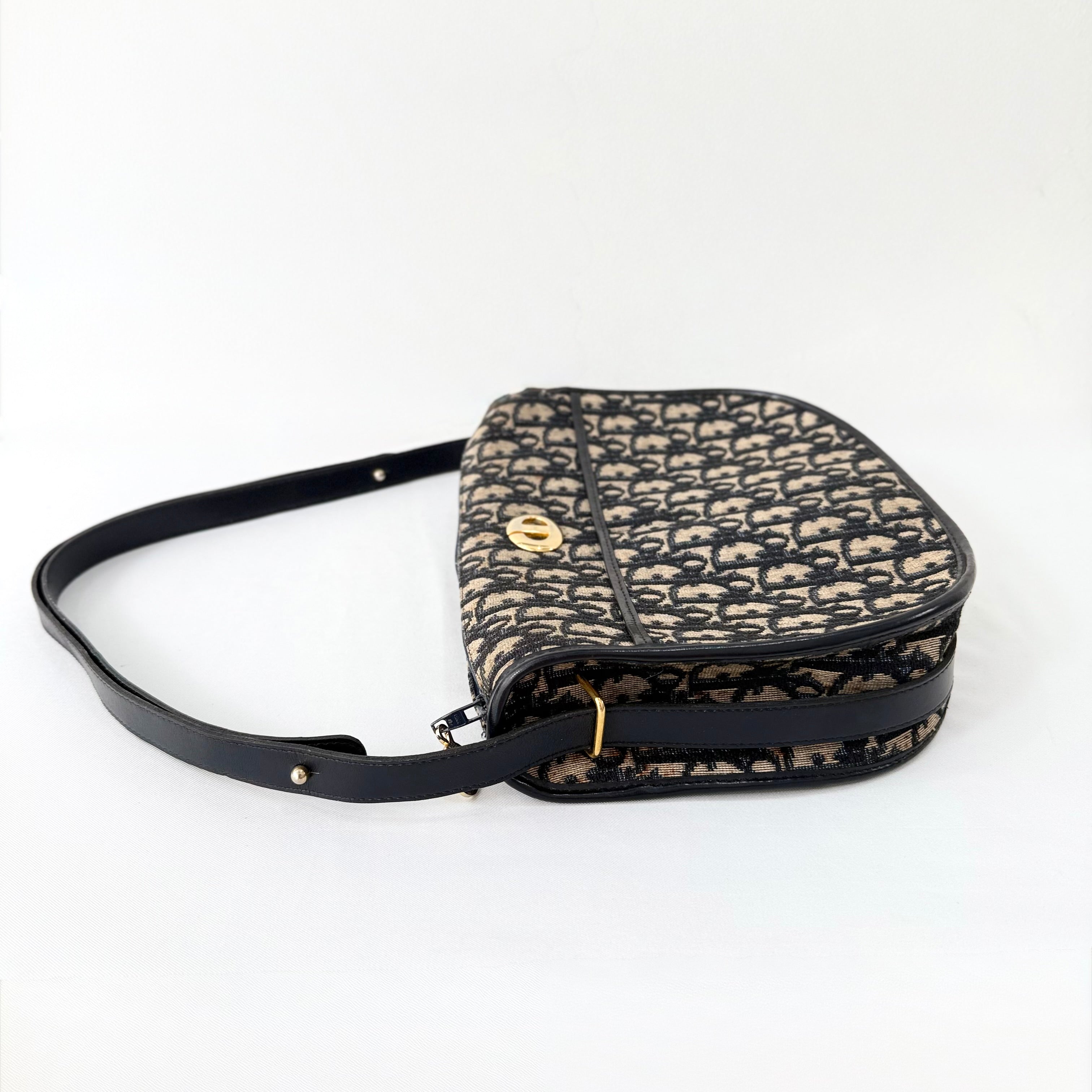 Christian Dior Trotter Navy Blue Canvas Shoulder Bag