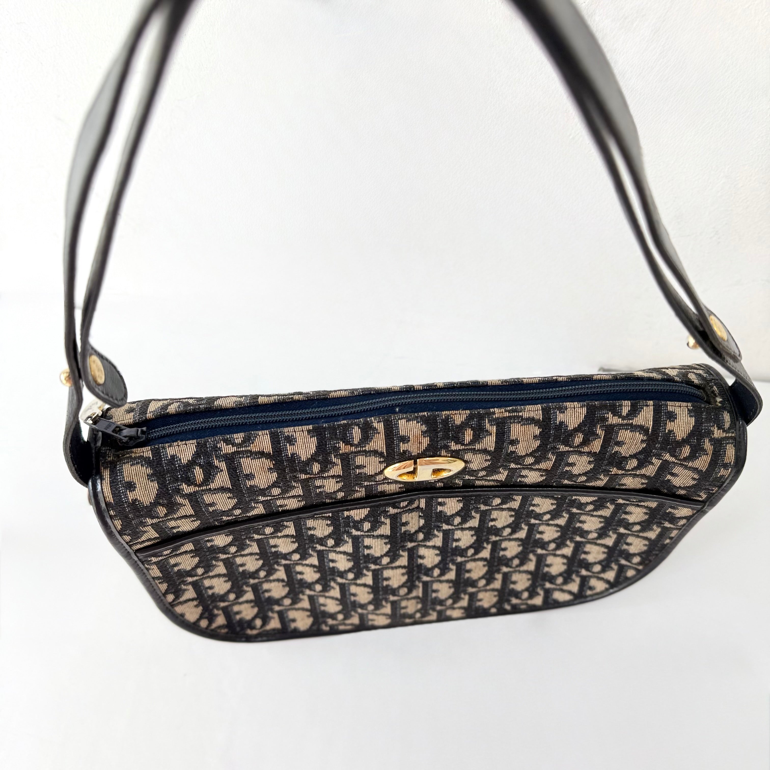 Christian Dior Trotter Navy Blue Canvas Shoulder Bag