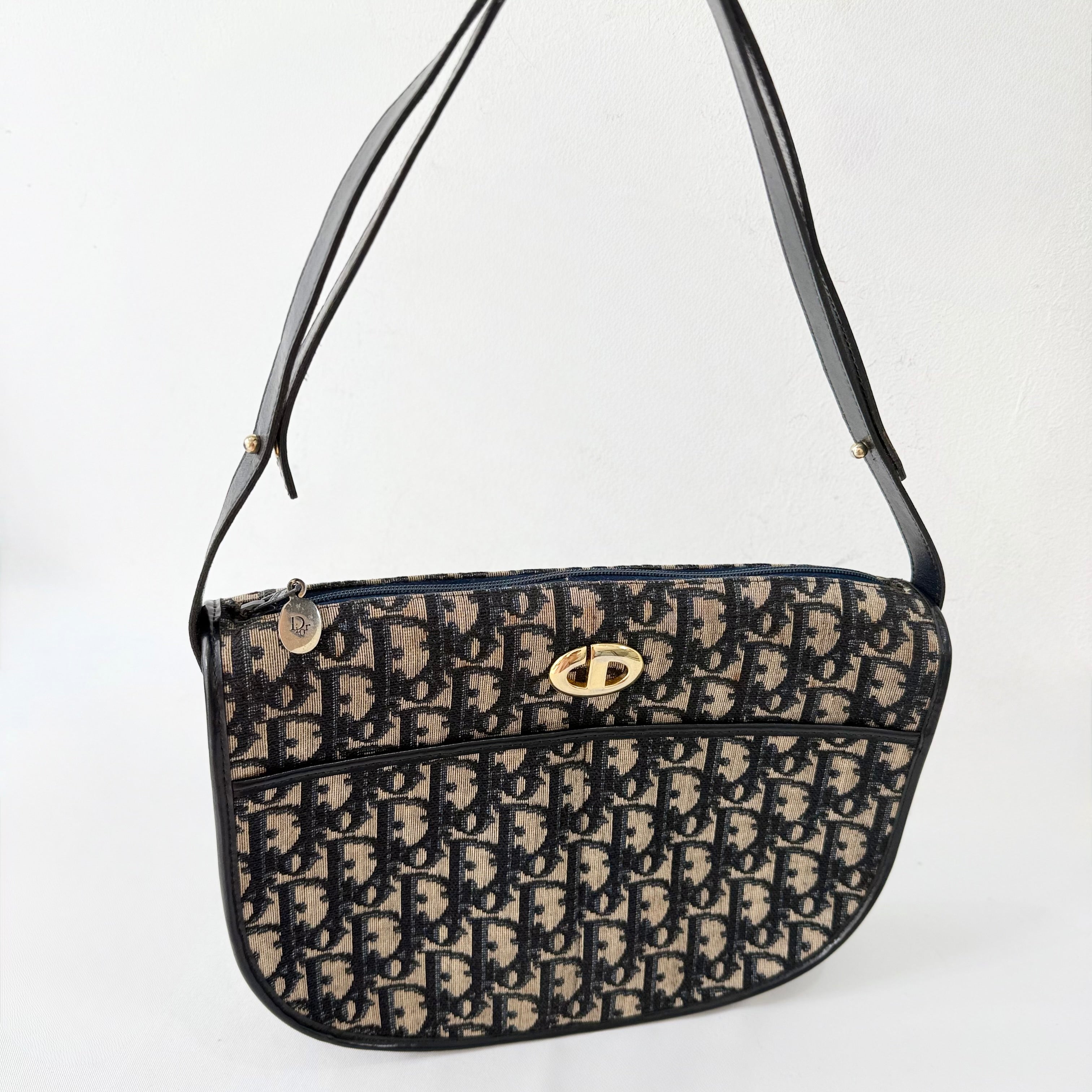 Christian Dior Trotter Navy Blue Canvas Shoulder Bag