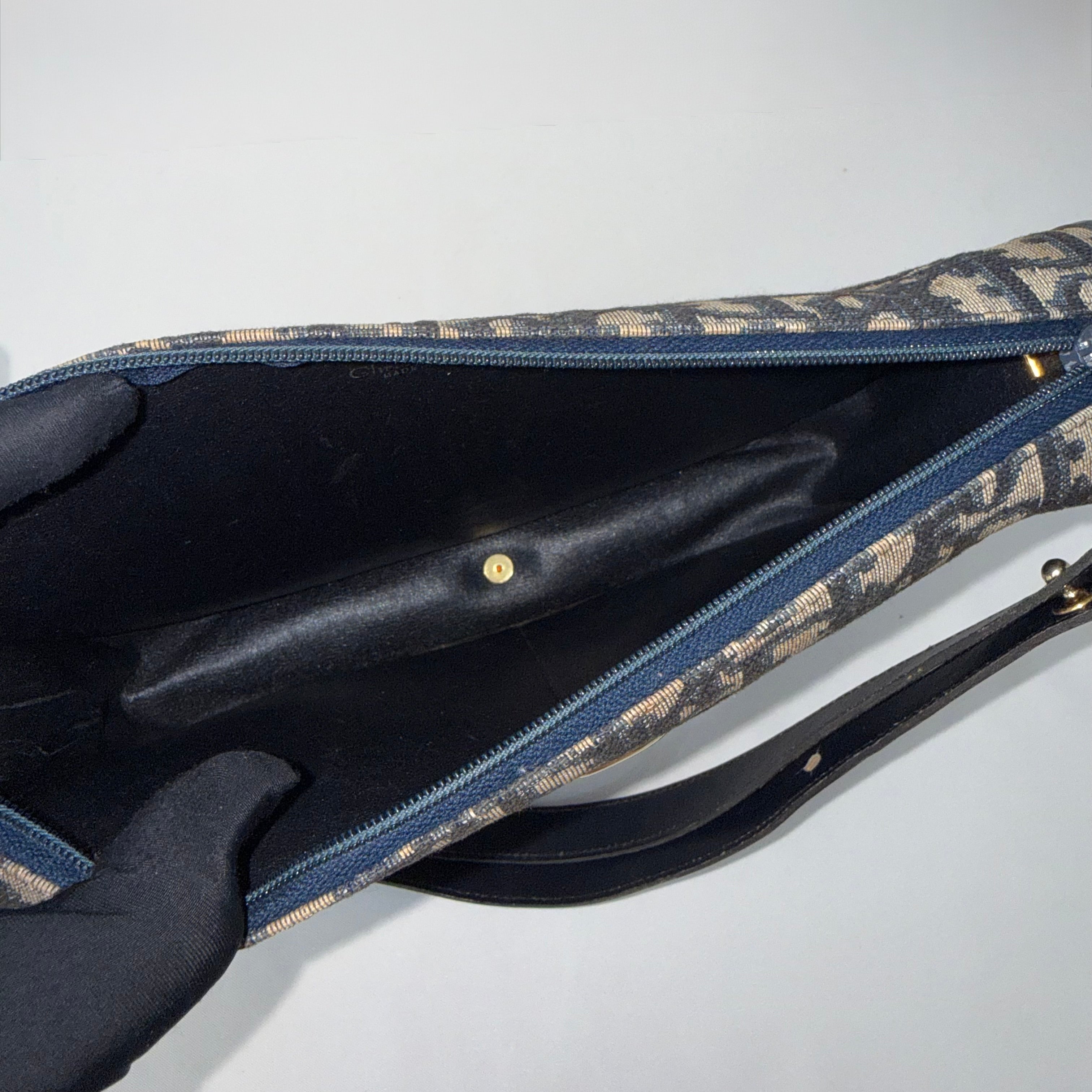 Christian Dior Trotter Navy Blue Canvas Shoulder Bag