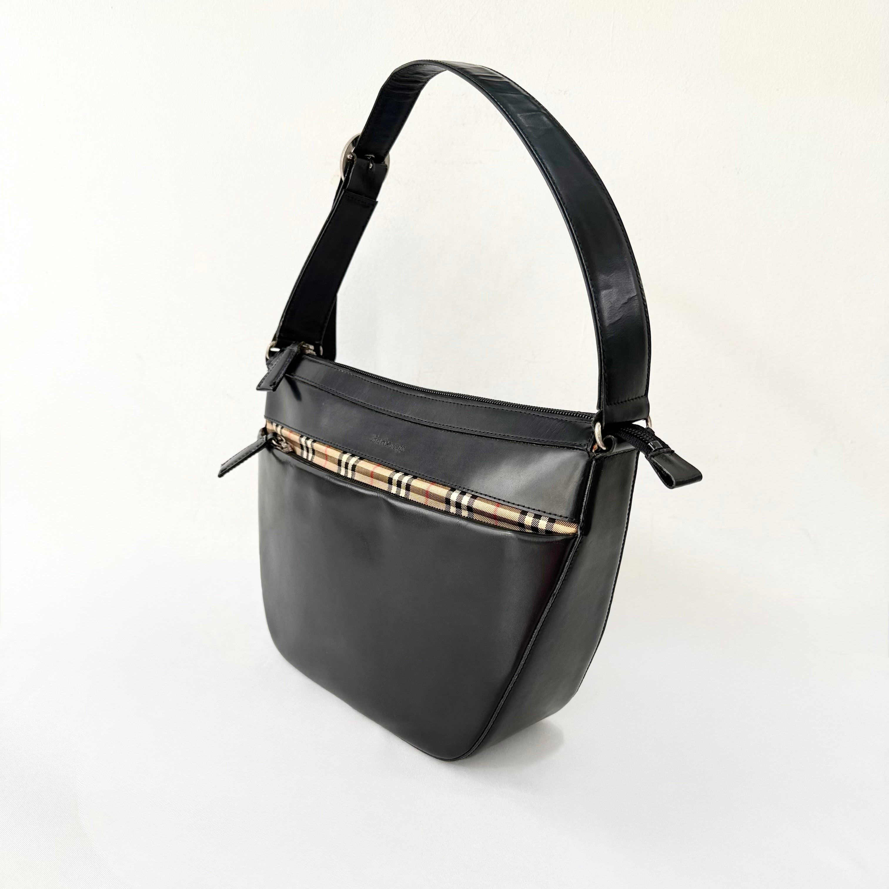 Burberry house check trimmed leather shoulder bag