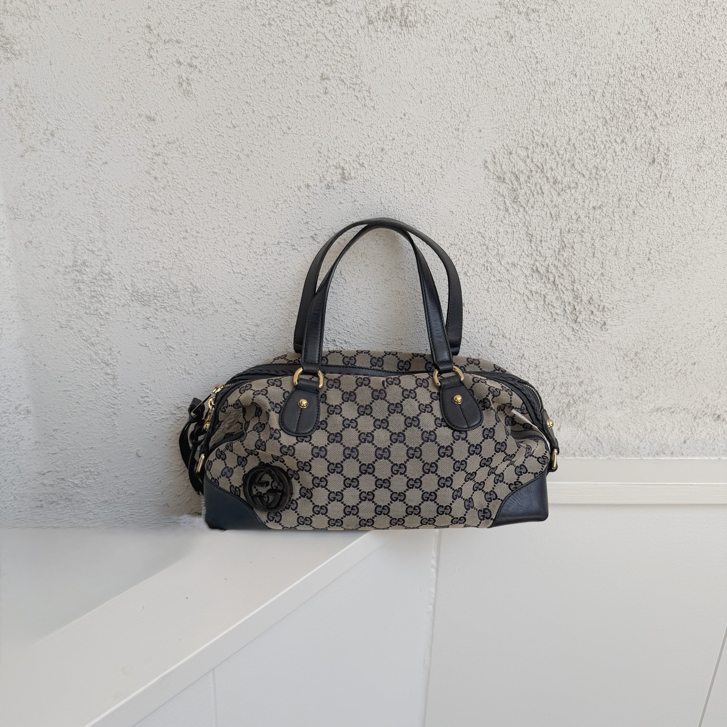 Gucci Navy Leather Brick Lane Boston Bag