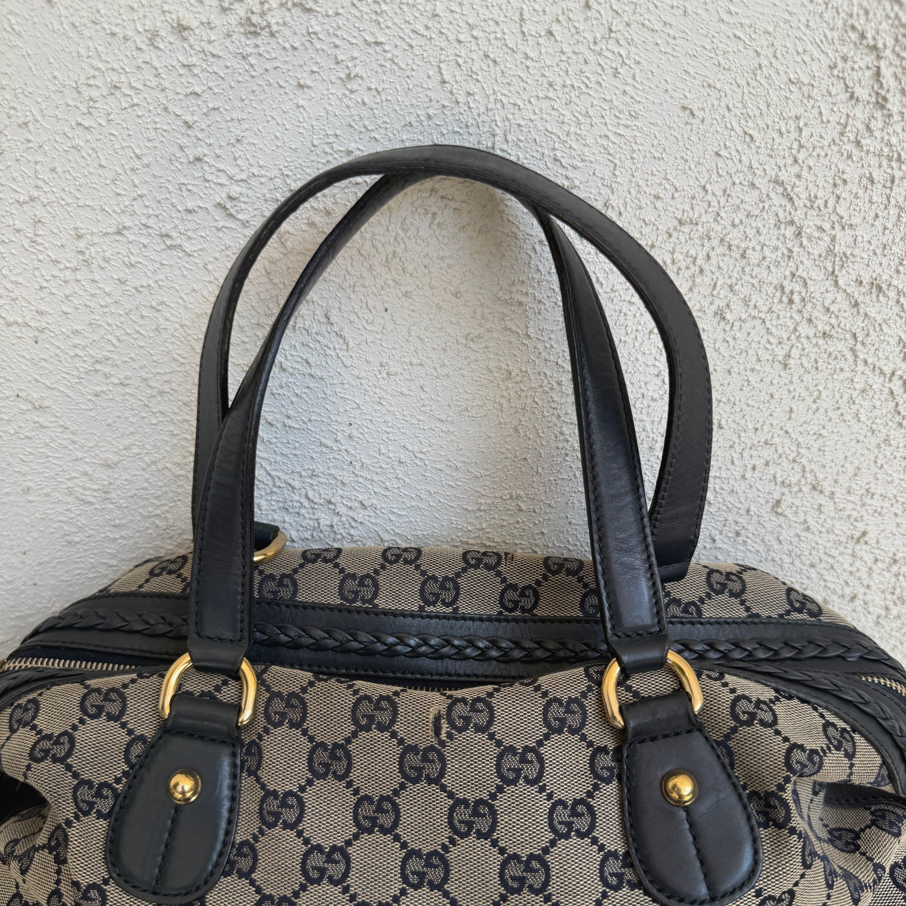 Gucci Navy Leather Brick Lane Boston Bag