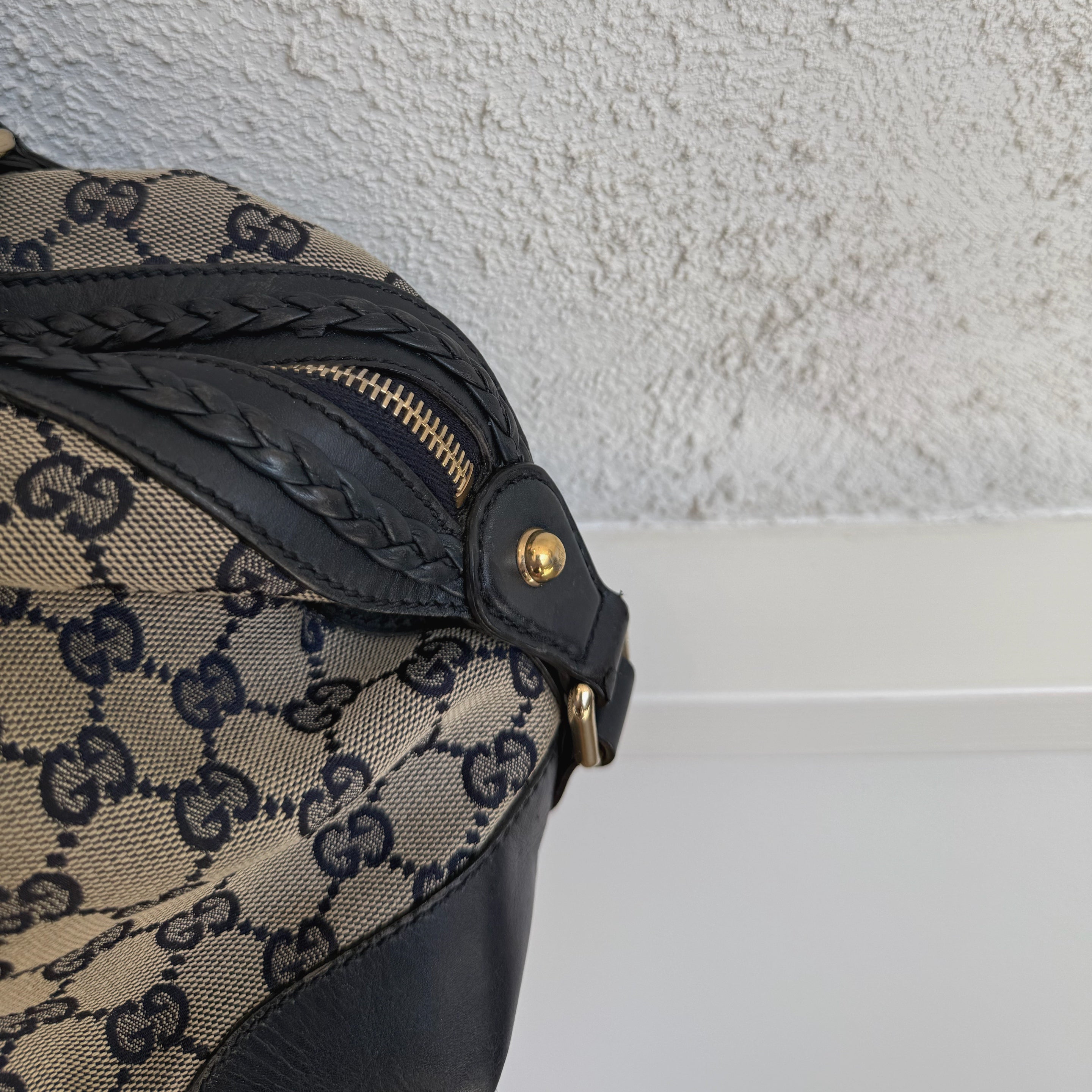 Gucci Navy Leather Brick Lane Boston Bag