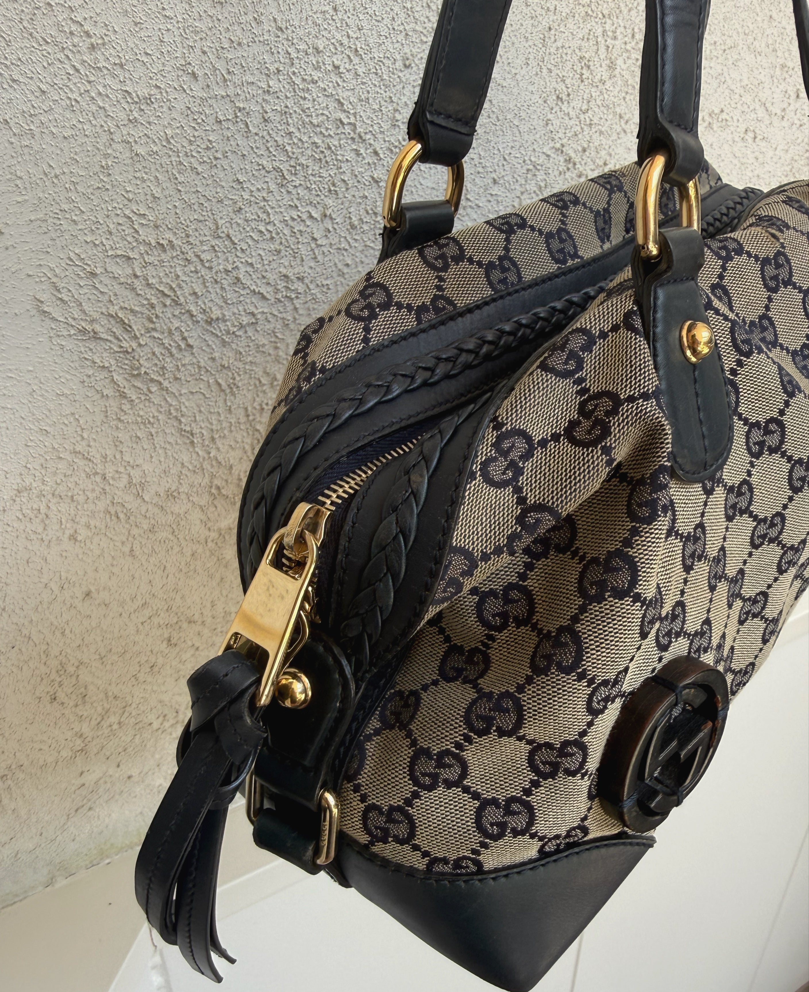Gucci Navy Leather Brick Lane Boston Bag
