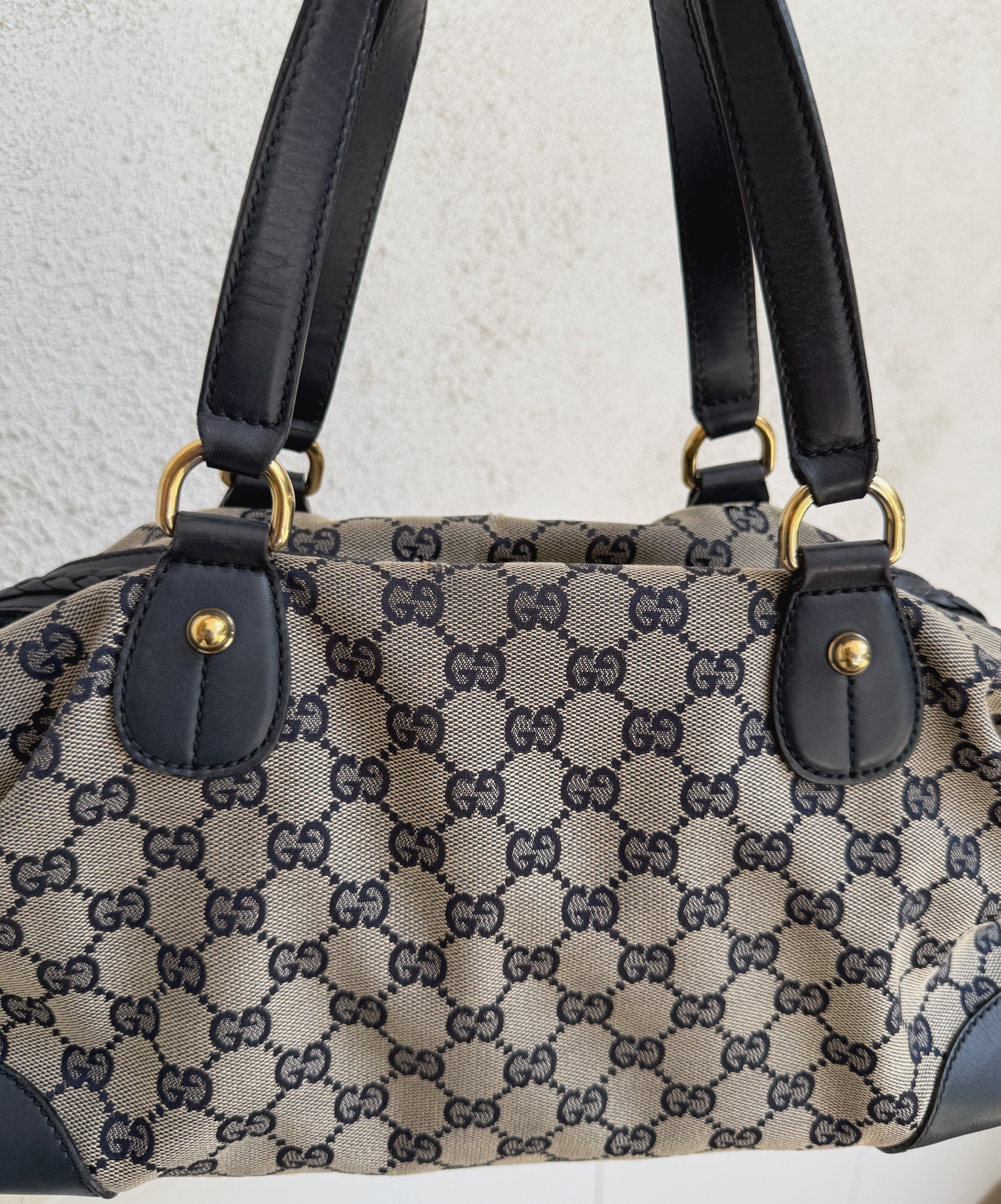 Gucci Navy Leather Brick Lane Boston Bag