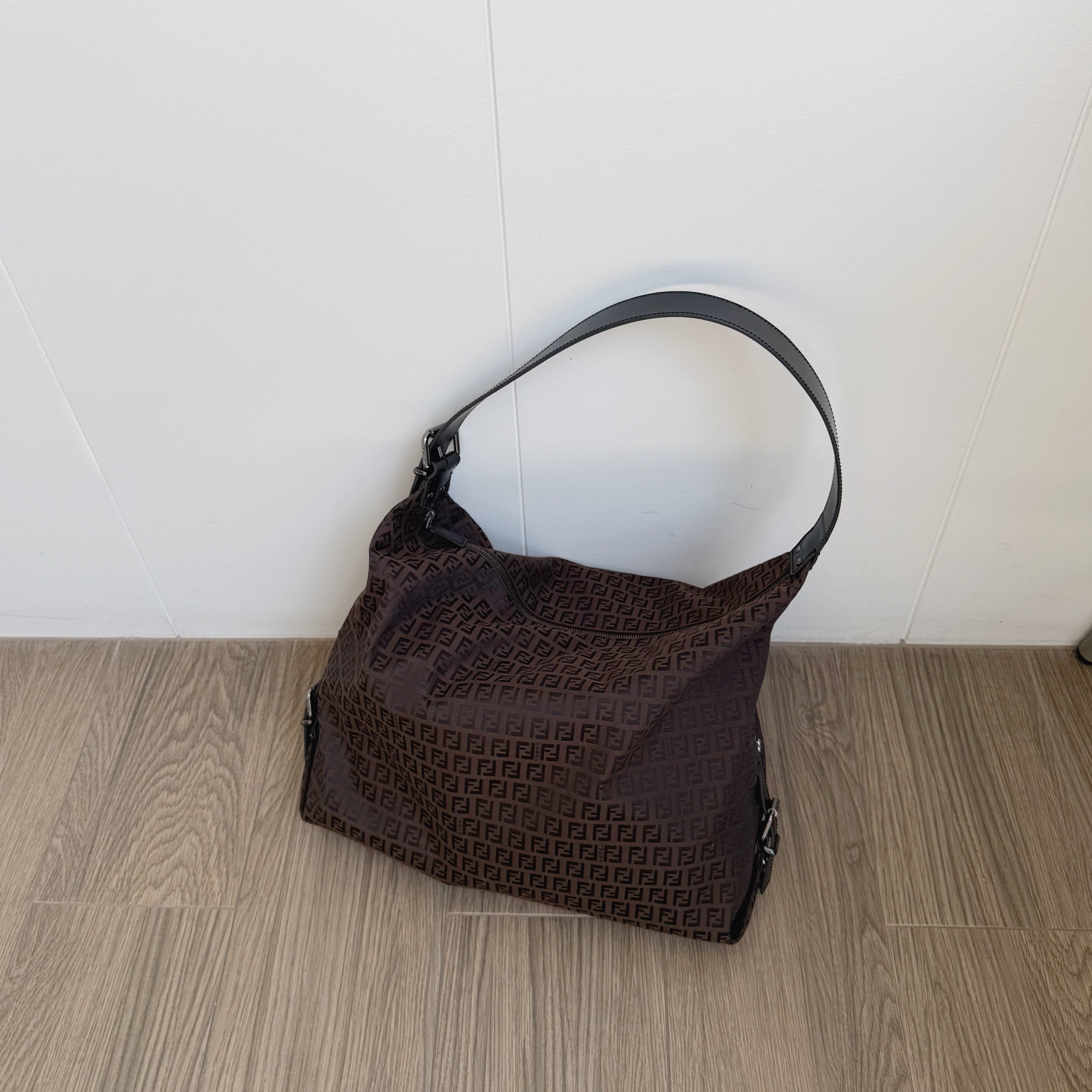 Fendi Silver Logo Mini Zucca Nylon Black Tote Bag