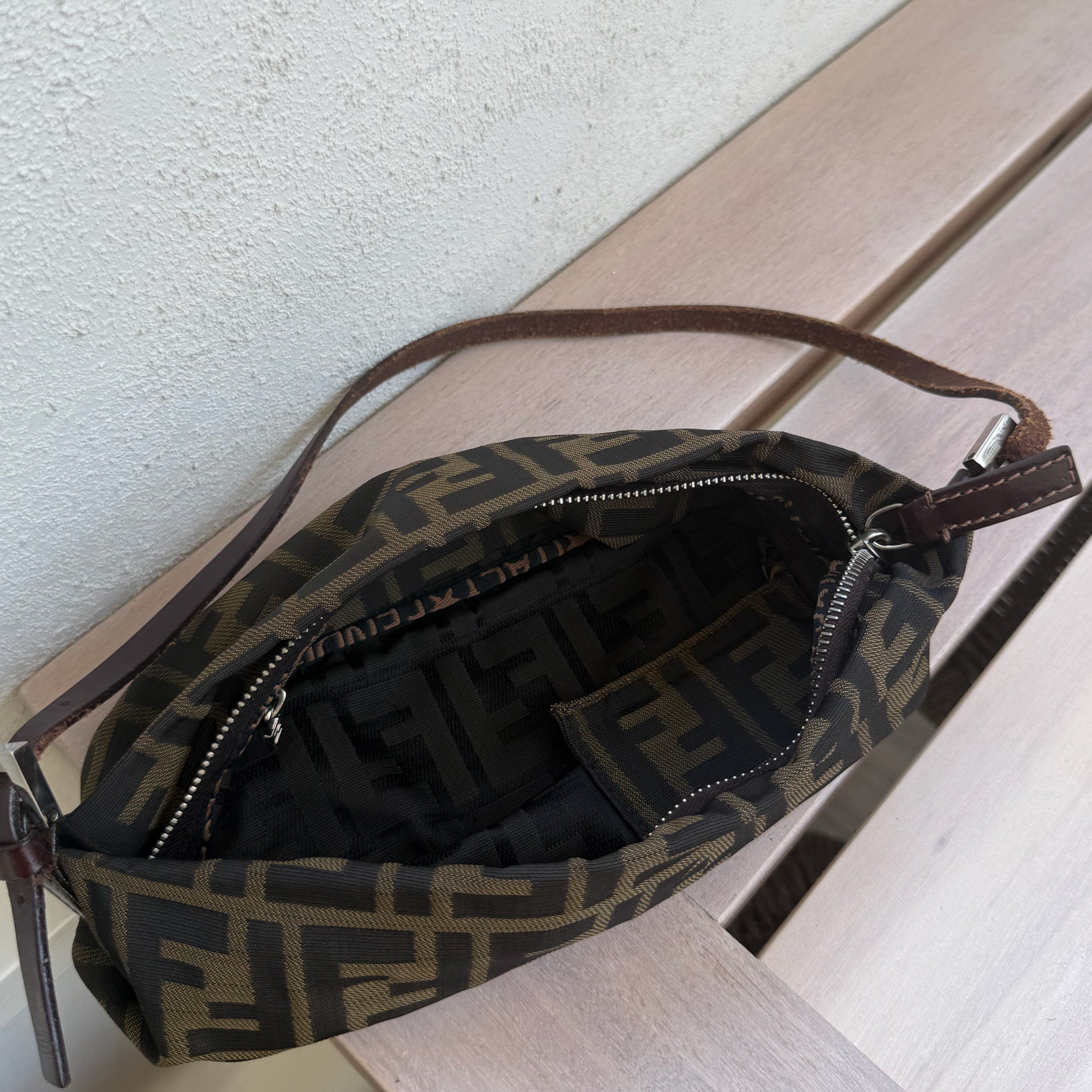 Fendi Brown Zucca Mini Baguette Shoulder Bag