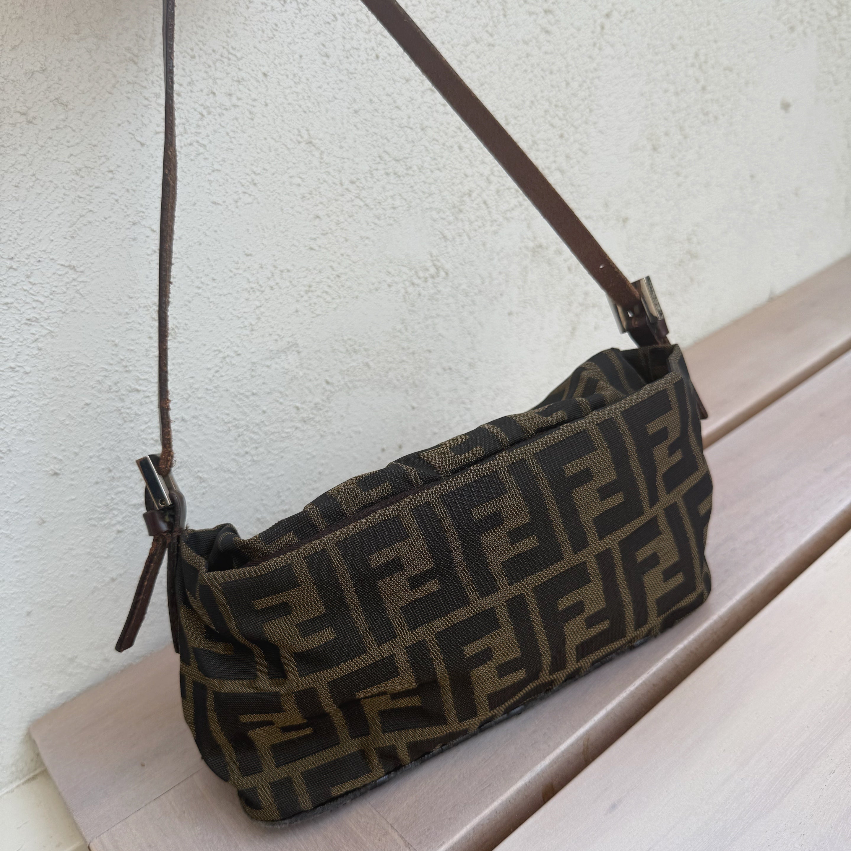 Fendi Brown Zucca Mini Baguette Shoulder Bag