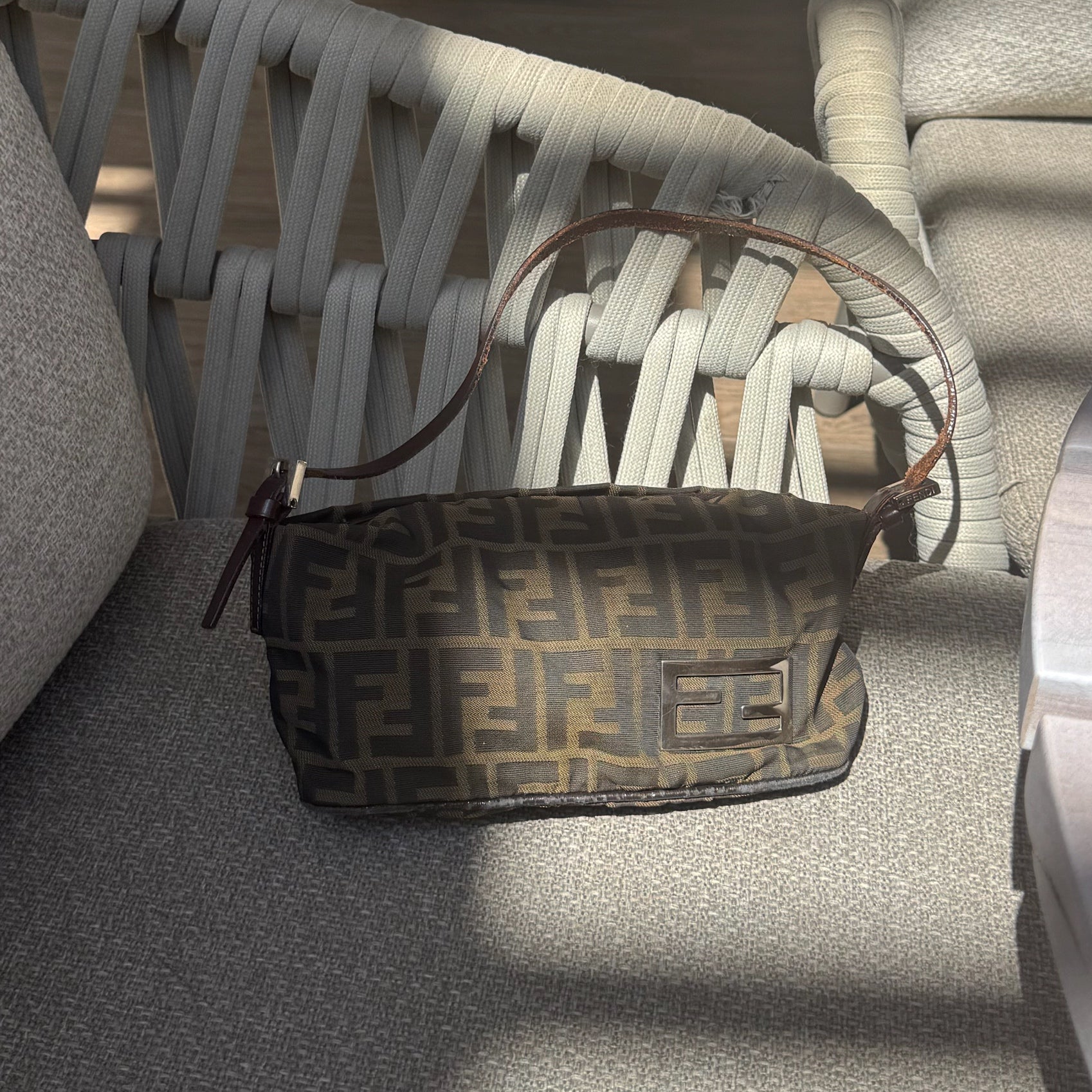 Fendi Brown Zucca Mini Baguette Shoulder Bag