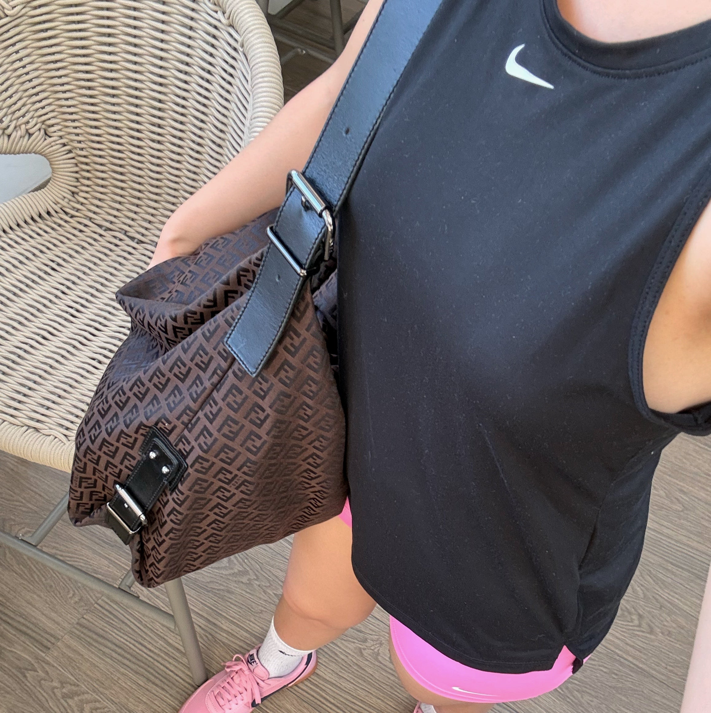 Fendi Silver Logo Mini Zucca Nylon Black Tote Bag