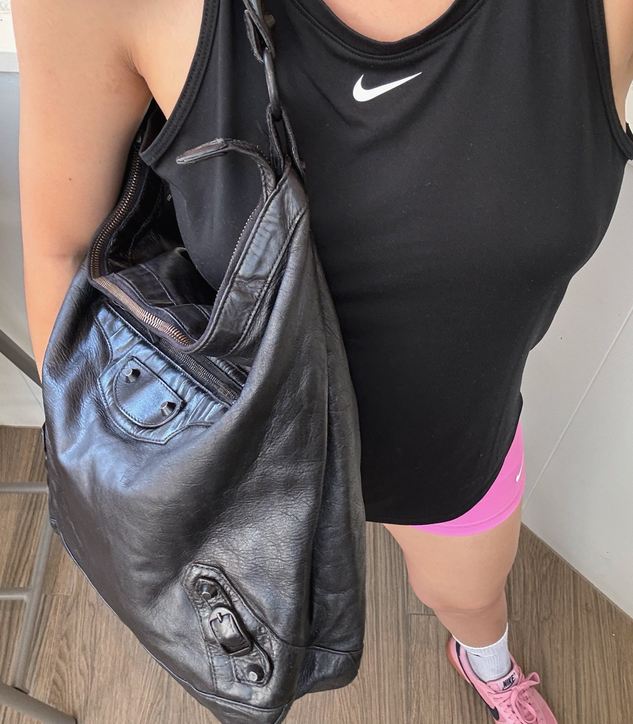 Balenciaga Day Hobo Motorcycle Bag in Black