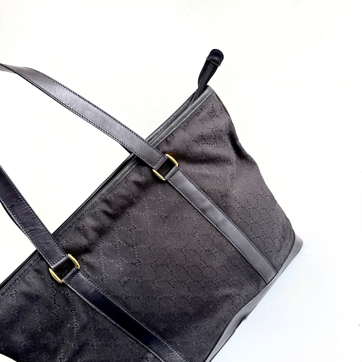 Gucci Black GG Canvas Leather Medium Tote Bag