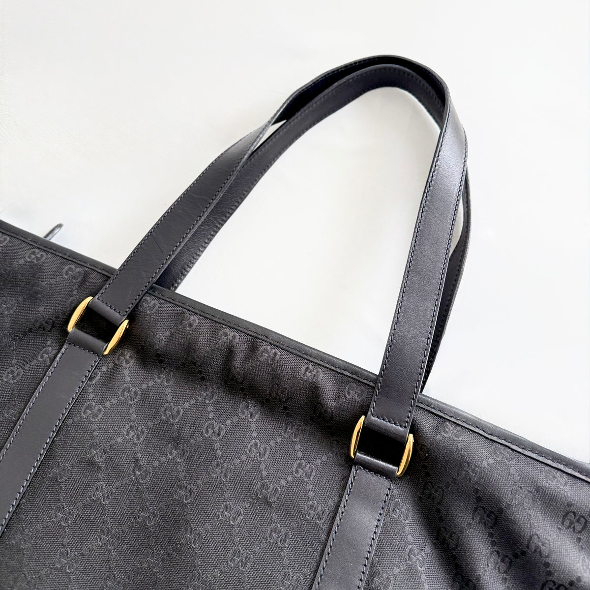 Gucci Black GG Canvas Leather Medium Tote Bag
