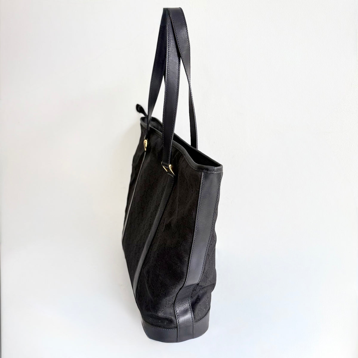 Gucci Black GG Canvas Leather Medium Tote Bag