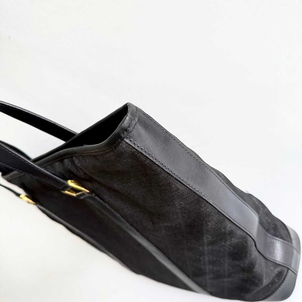 Gucci Black GG Canvas Leather Medium Tote Bag