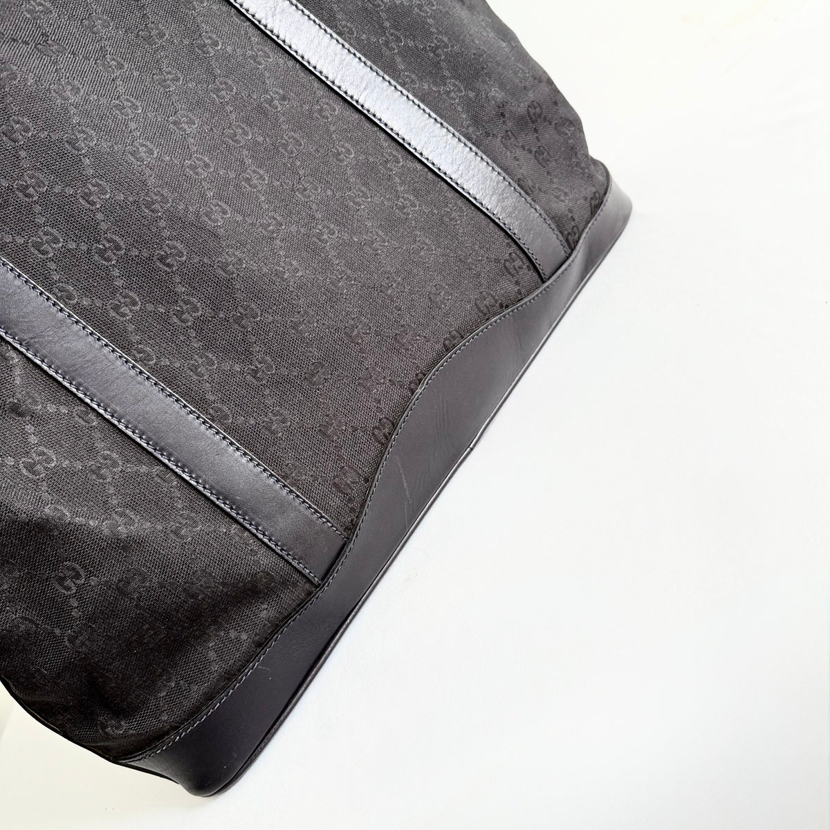 Gucci Black GG Canvas Leather Medium Tote Bag