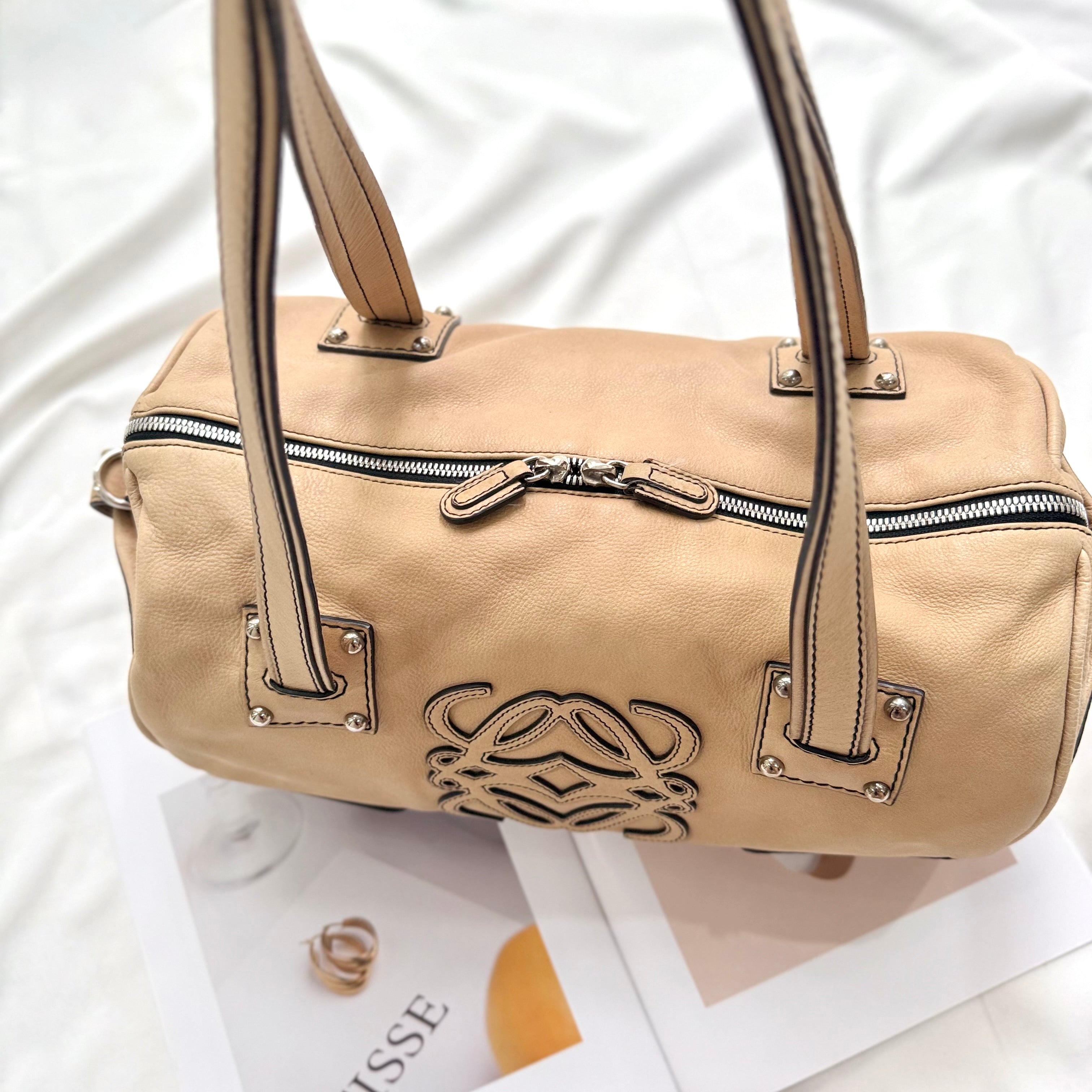 Loewe Signature Anagram Beige Leather Shoulder Bag