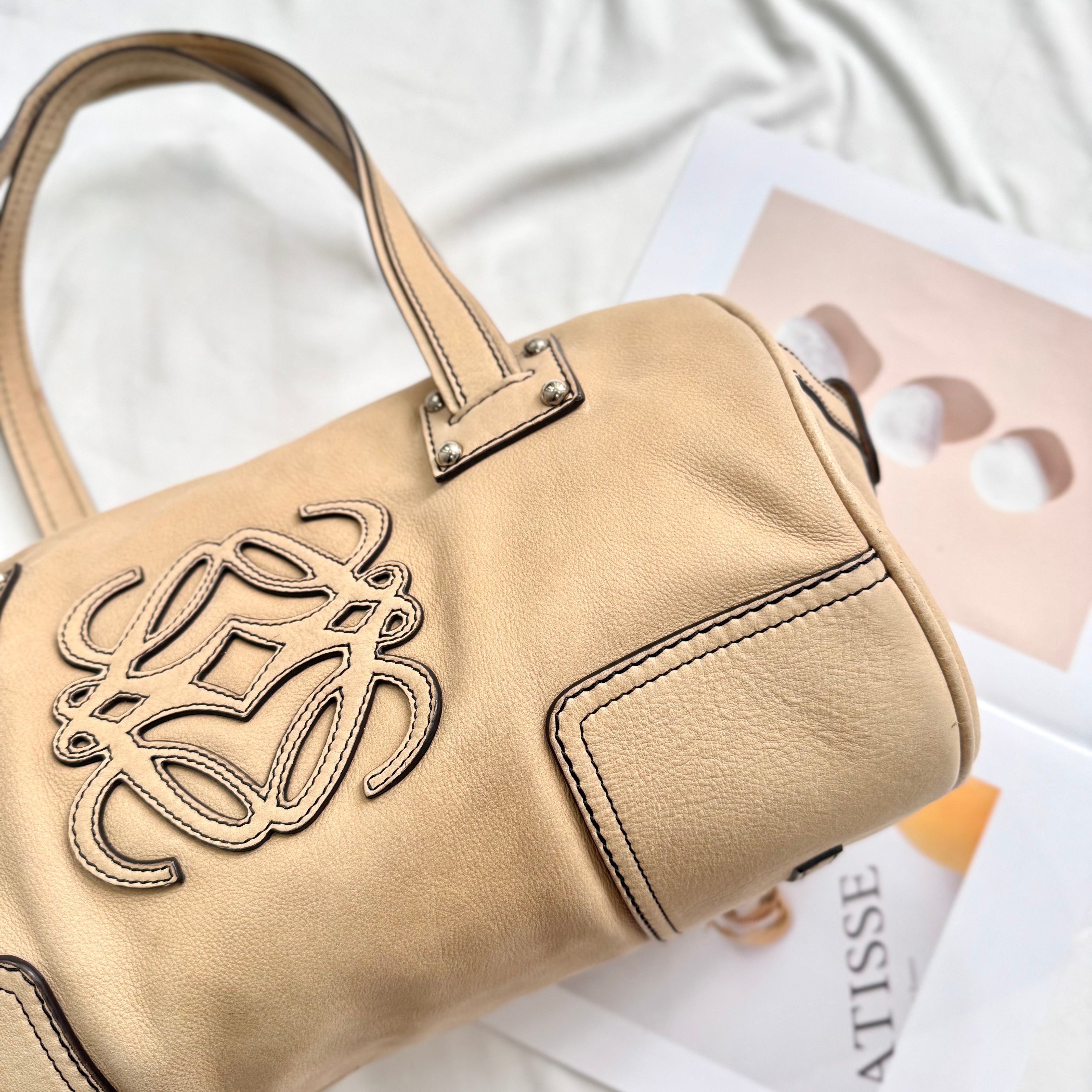 Loewe Signature Anagram Beige Leather Shoulder Bag
