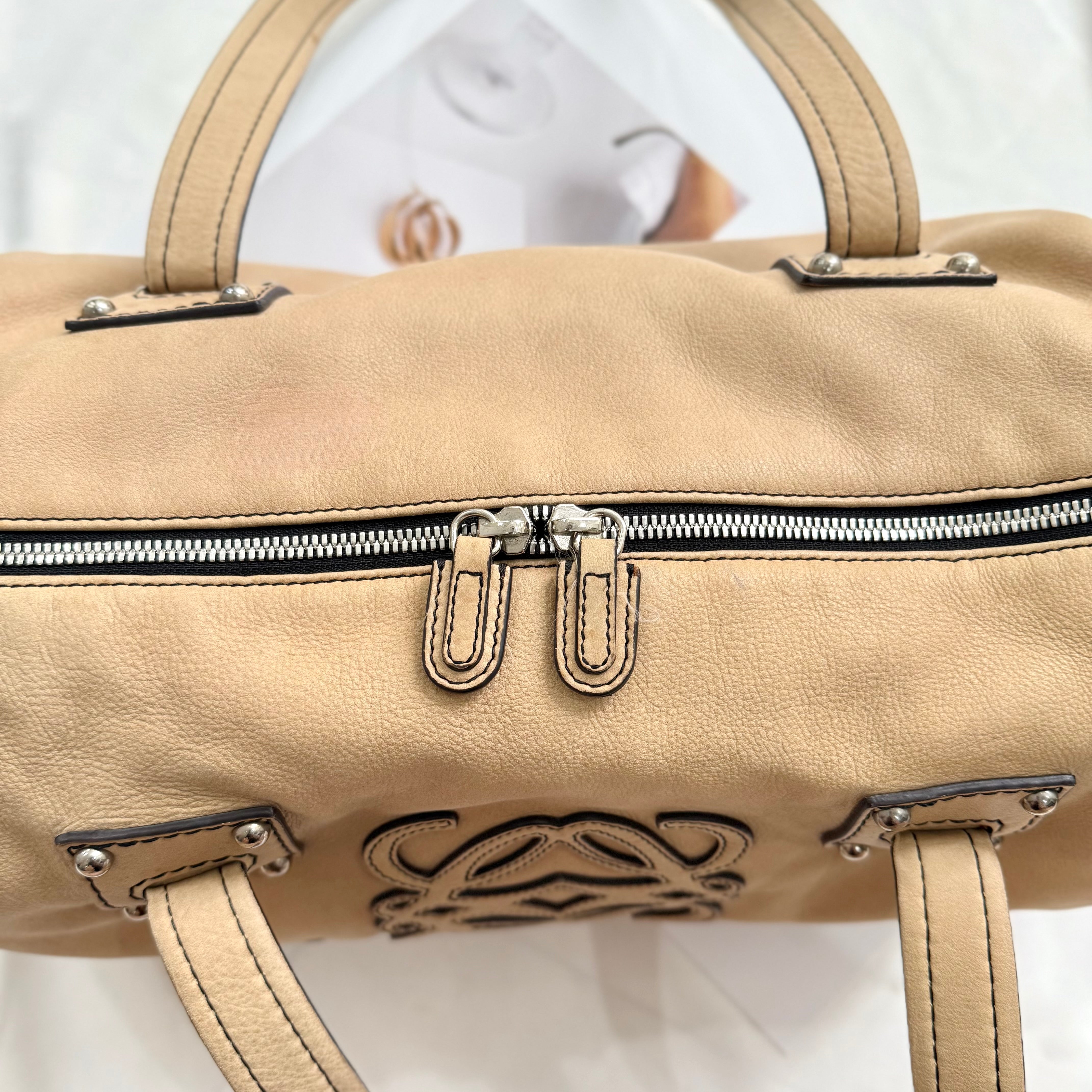 Loewe Signature Anagram Beige Leather Shoulder Bag