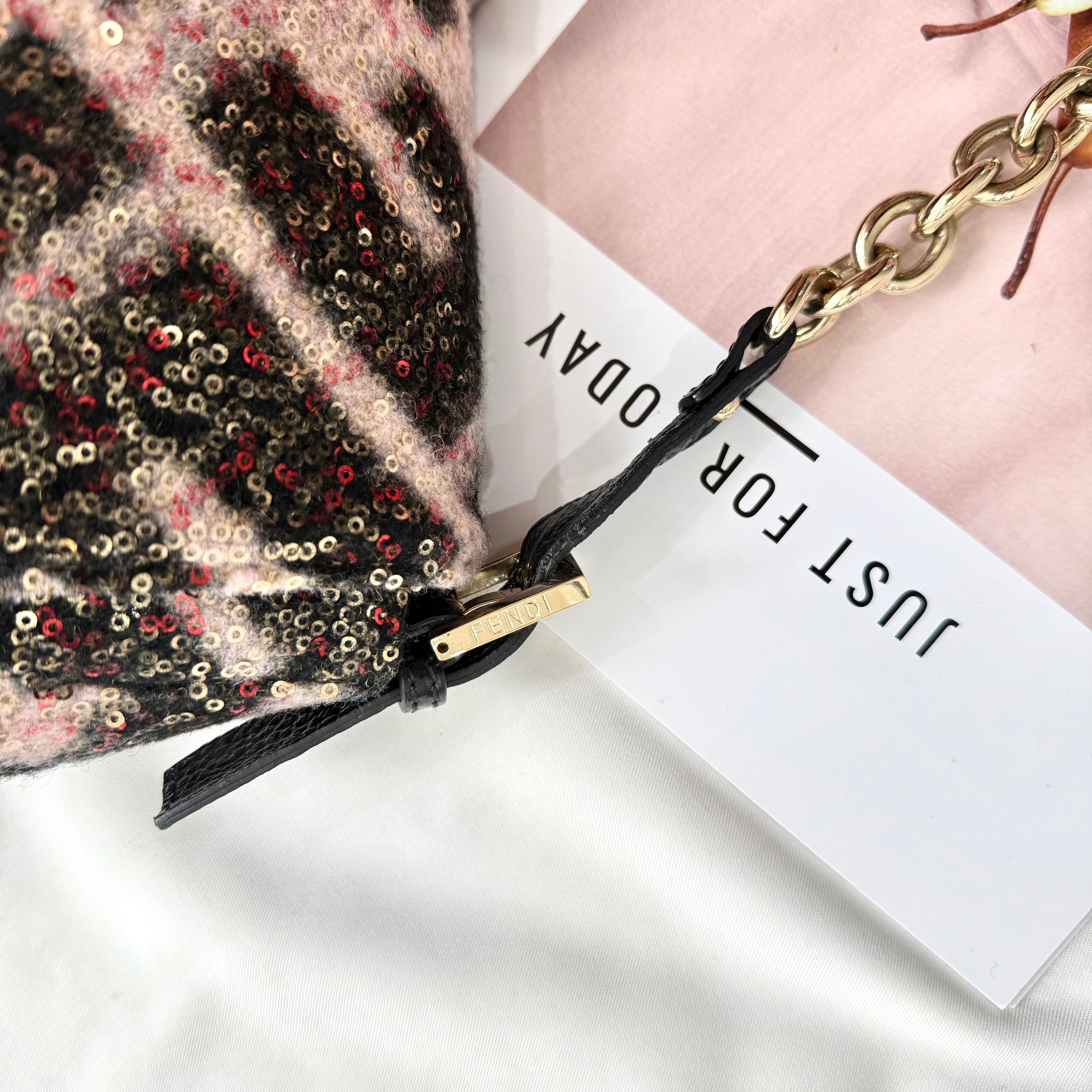 FENDI MAMA FOREVER BAG SEQUINED ZUCCA WOOL BLACK PINK